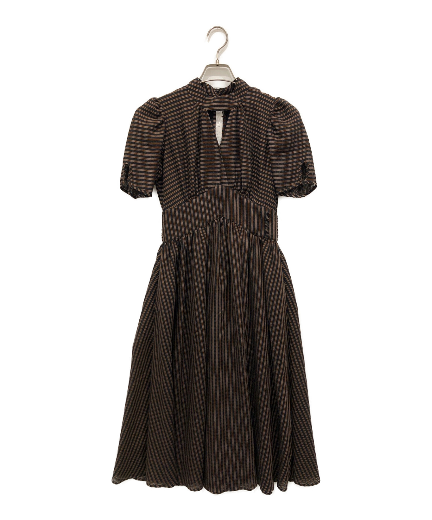 HER LIP TO (ハーリップトゥ) Striped Midi Dress ブラック×ブラウン サイズ:S 未使用品
