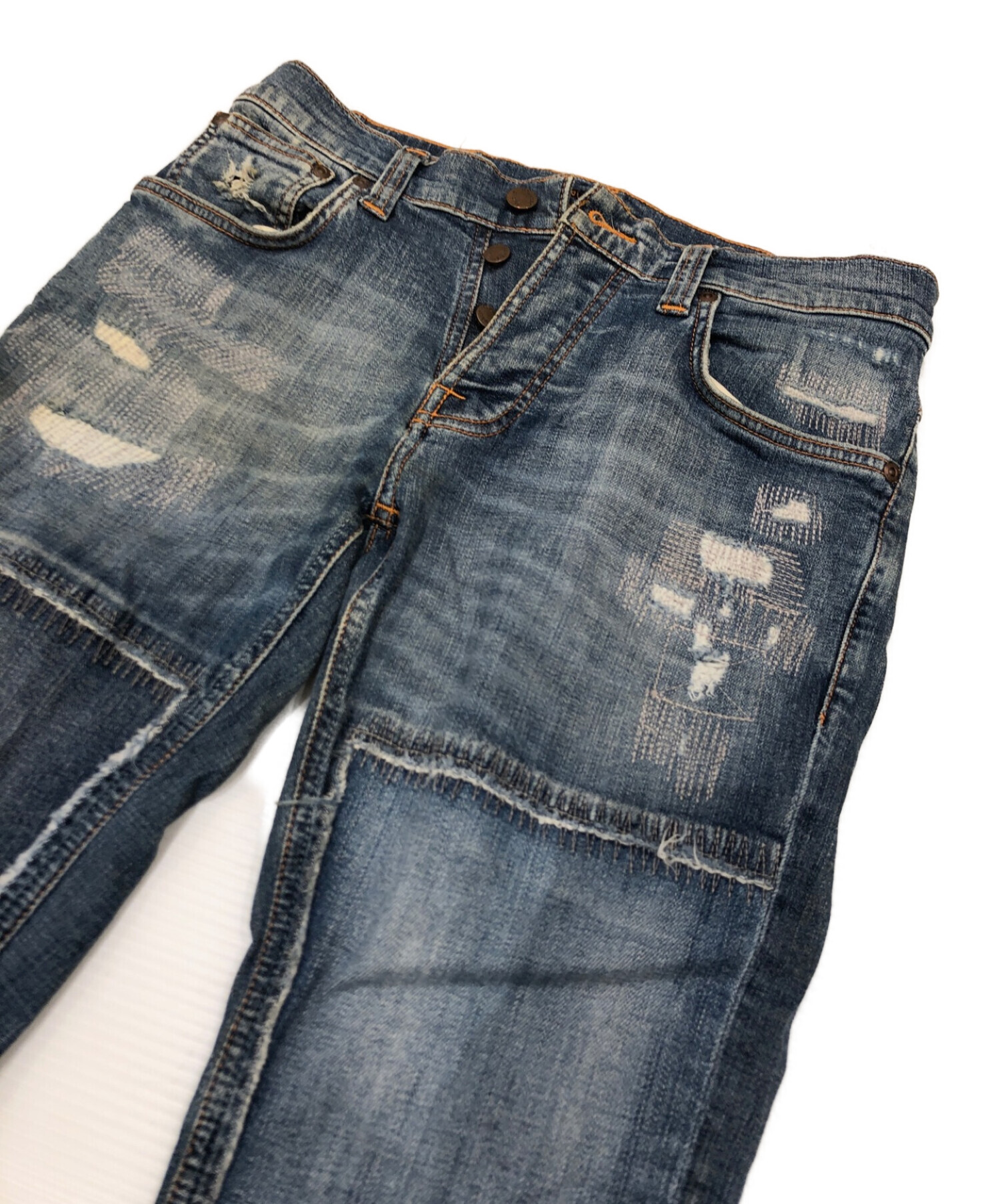 NUDIE JEANS (ヌーディー・ジーンズ) リペア加工デニムパンツ インディゴ サイズ:W30