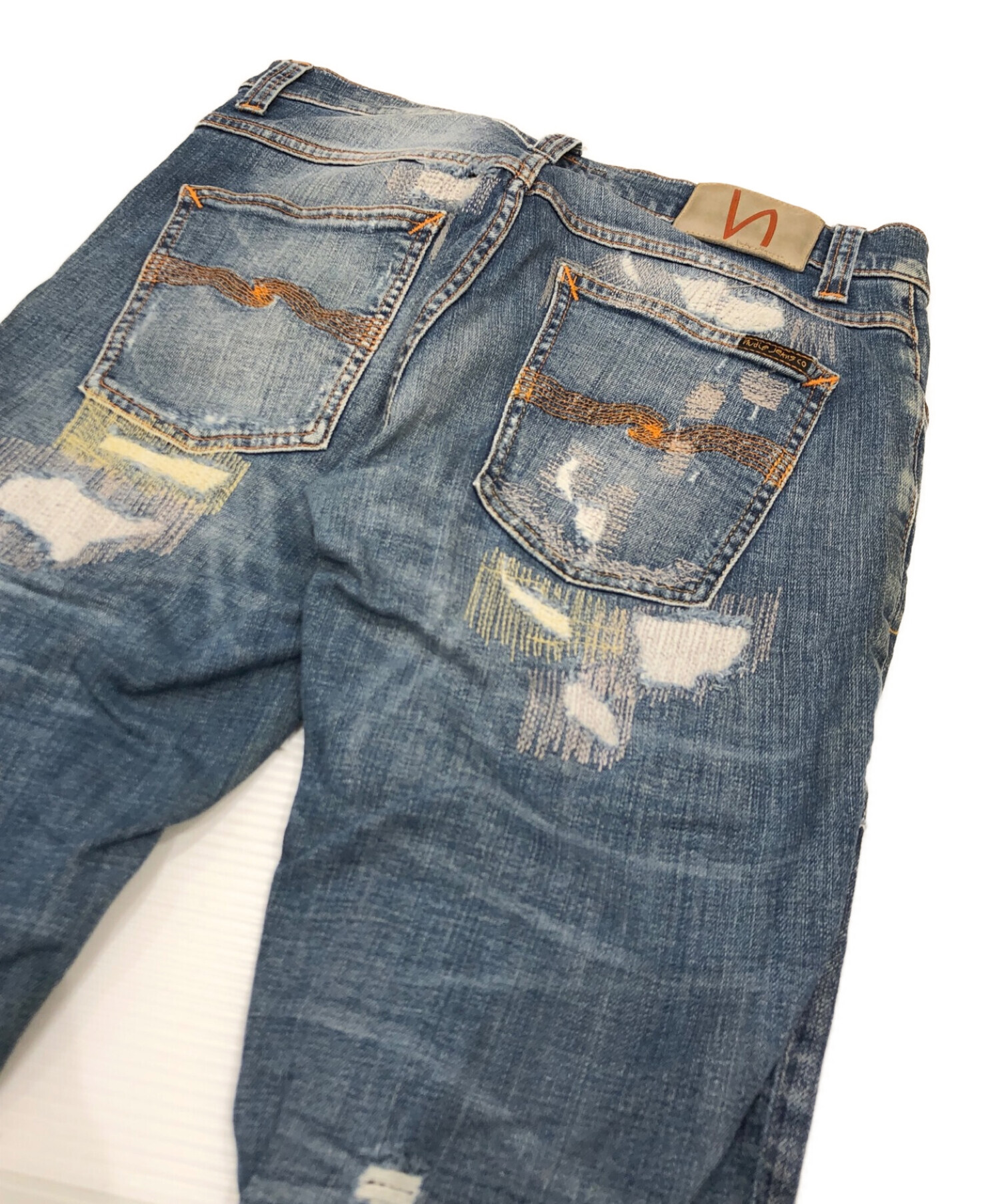 NUDIE JEANS (ヌーディー・ジーンズ) リペア加工デニムパンツ インディゴ サイズ:W30