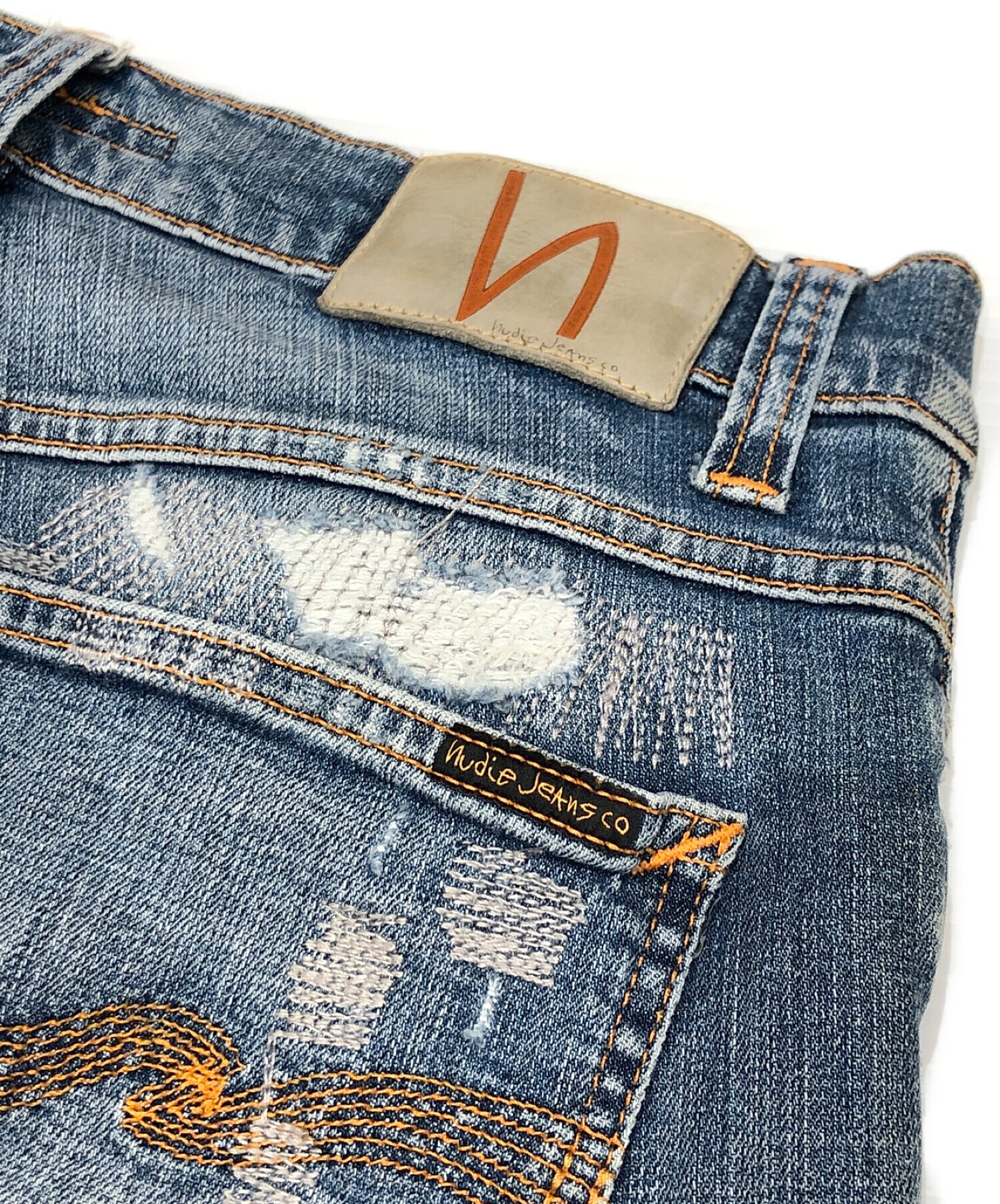 NUDIE JEANS (ヌーディー・ジーンズ) リペア加工デニムパンツ インディゴ サイズ:W30