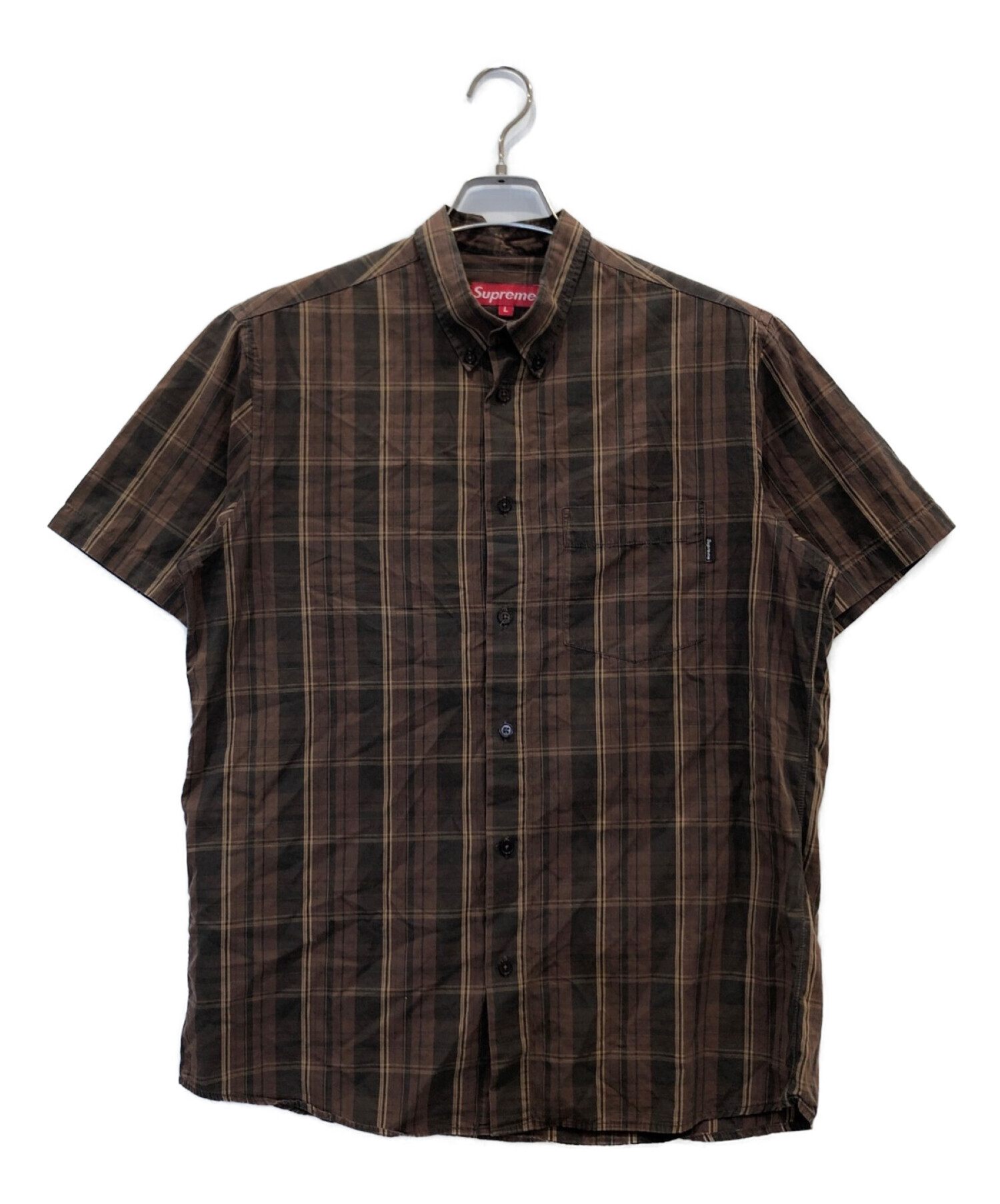 SUPREME (シュプリーム) 00s半袖チェックシャツ ブラウン サイズ:L