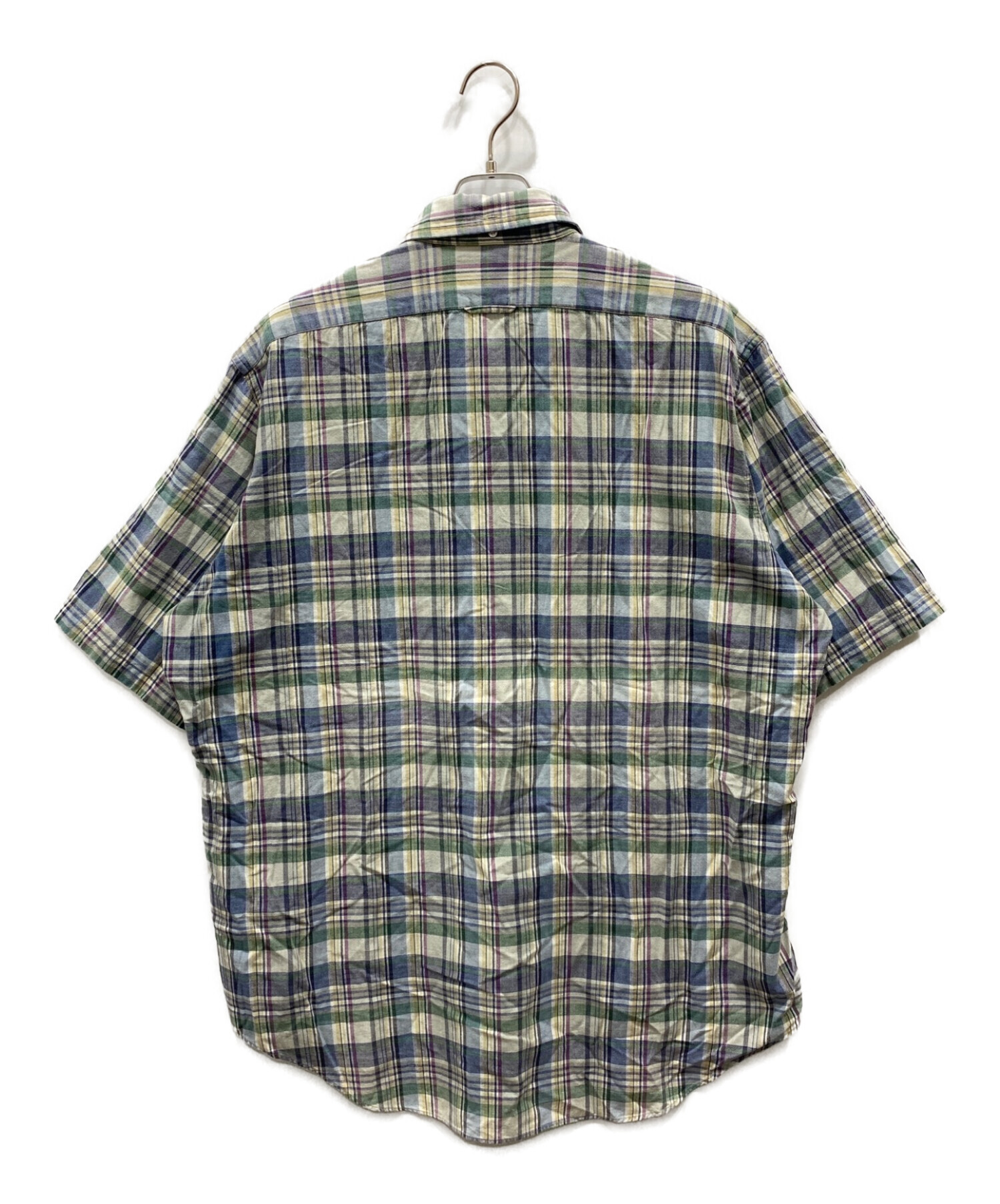 RRL (ダブルアールエル) 半袖チェックシャツ ブルー×グリーン サイズ:XL