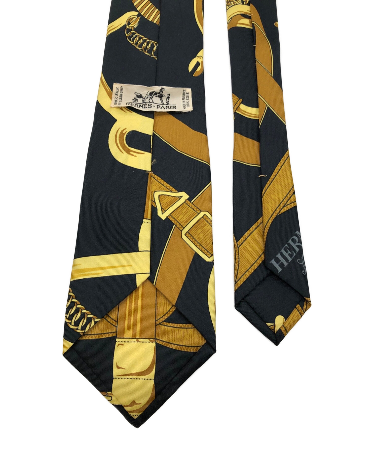 HERMES (エルメス) スカーフ柄ネクタイ ブラック×イエロー サイズ:表記無し