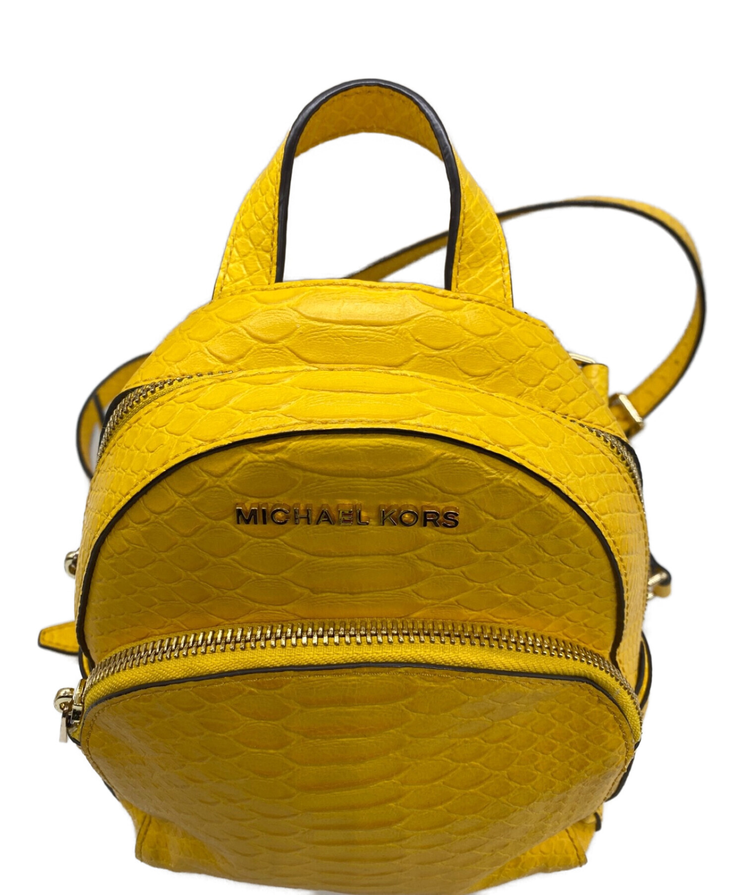 MICHAEL KORS (マイケルコース) ABBEY パイソン型押しリュック イエロー