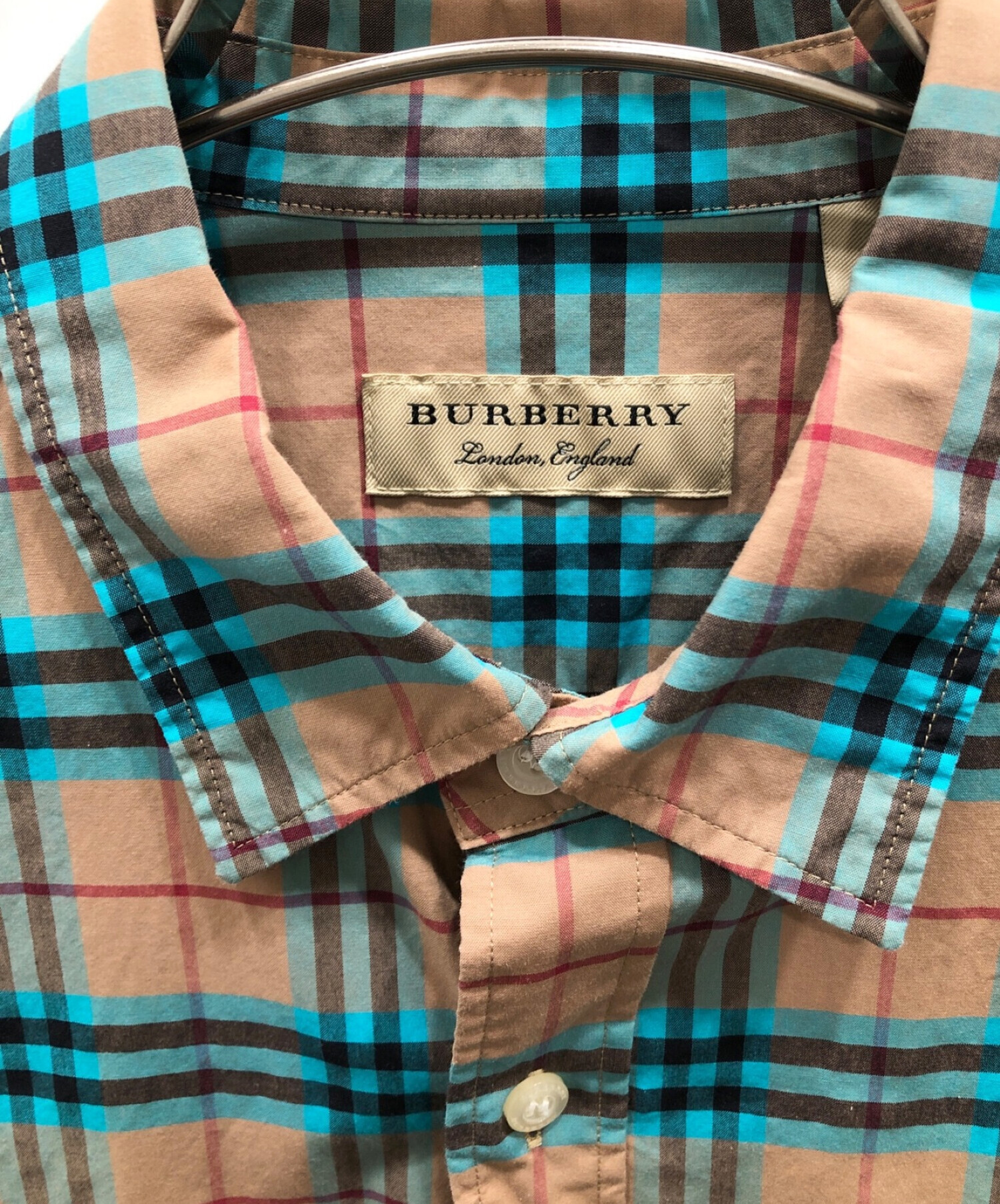BURBERRY (バーバリー) チェックL/Sシャツ ベージュ×ブルー サイズ:Ｍ
