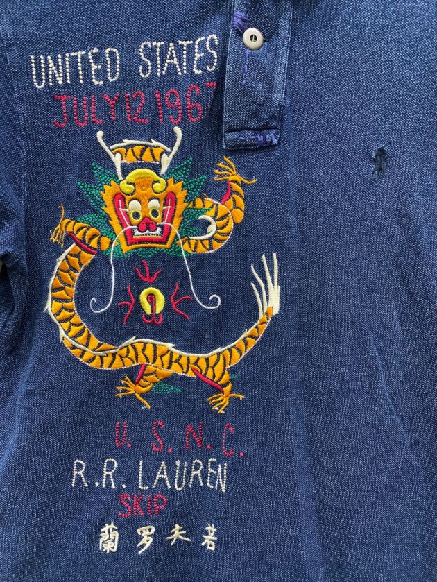 POLO RALPH LAUREN (ポロ・ラルフローレン) USMCドラゴン刺繍ポロシャツ インディゴ サイズ:M