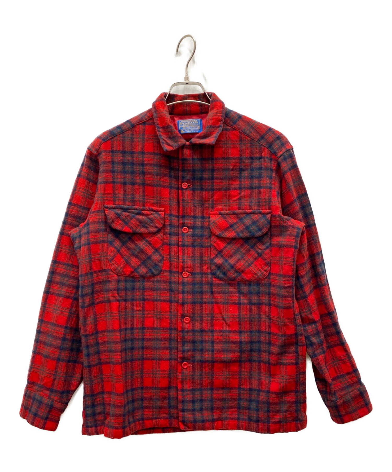 PENDLETON (ペンドルトン) 70'sウールチェックオープンカラーシャツ レッド サイズ:Ｍ