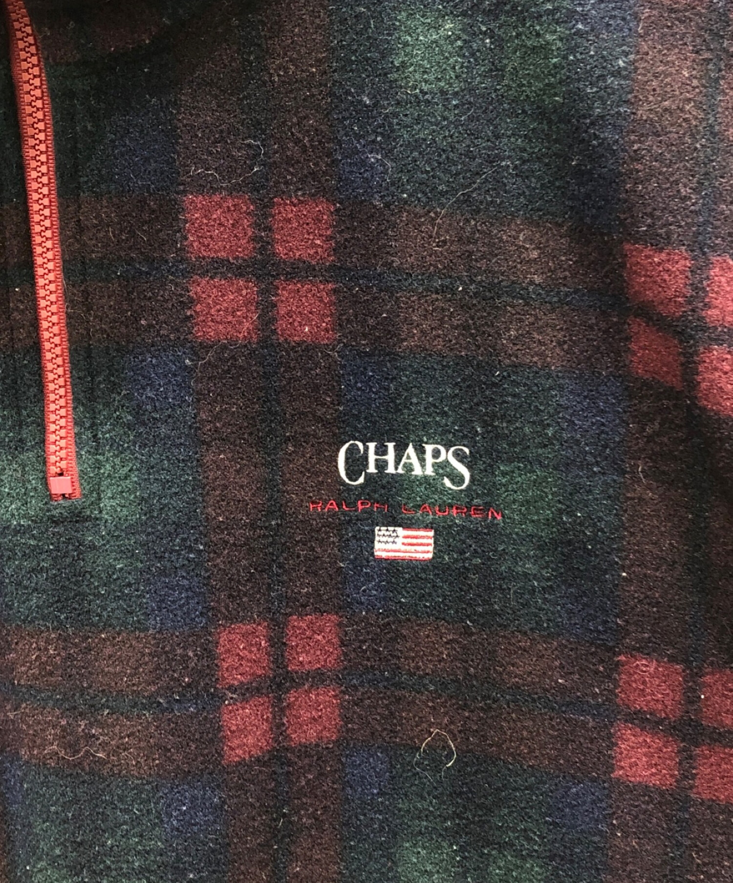 CHAPS RALPH LAUREN (チャップス ラルフローレン) フリースハーフジップスウェット ネイビー×グリーン サイズ:L