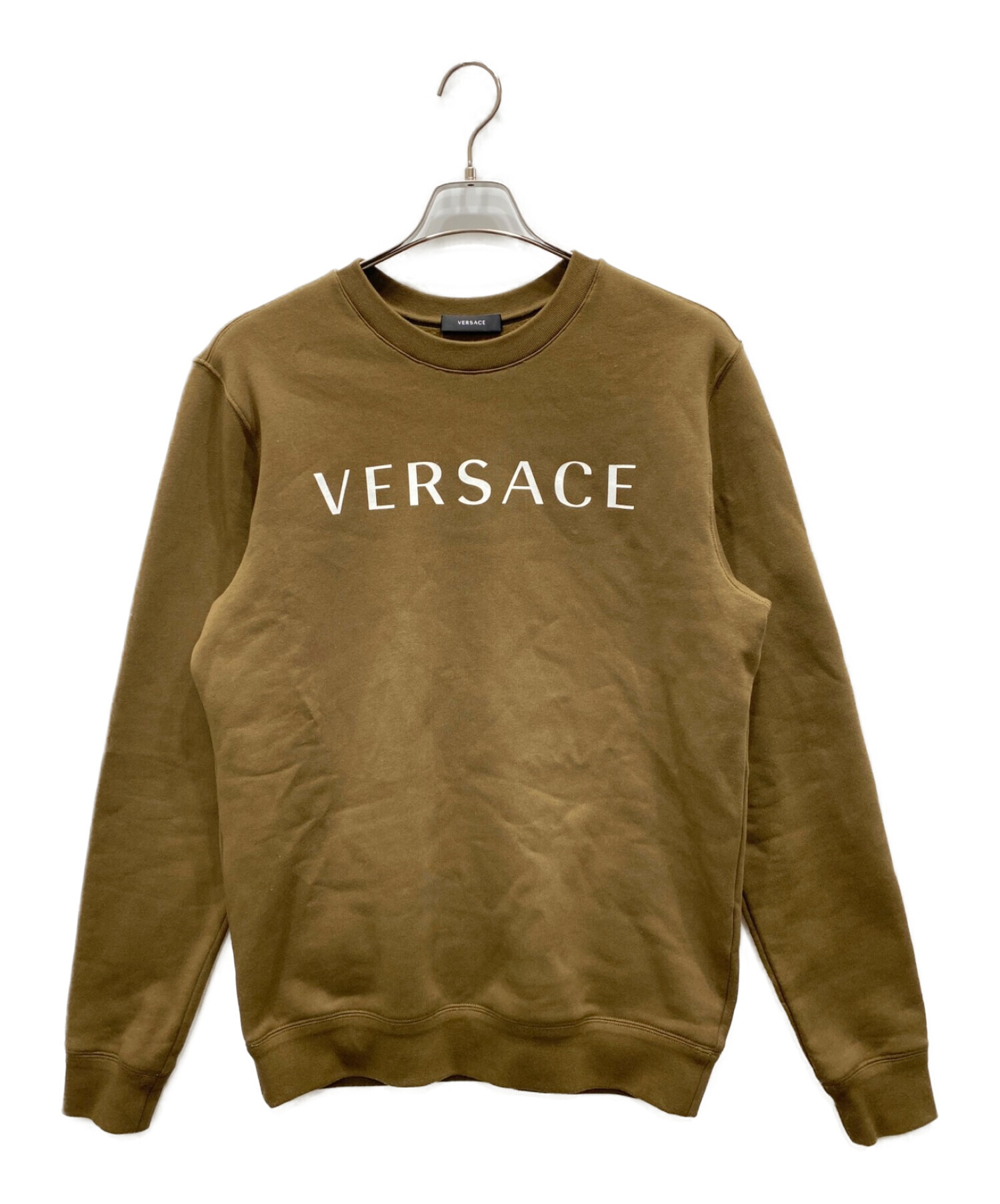 VERSACE (ヴェルサーチ) ロゴプリント裏起毛スウェット ブラウン サイズ:M