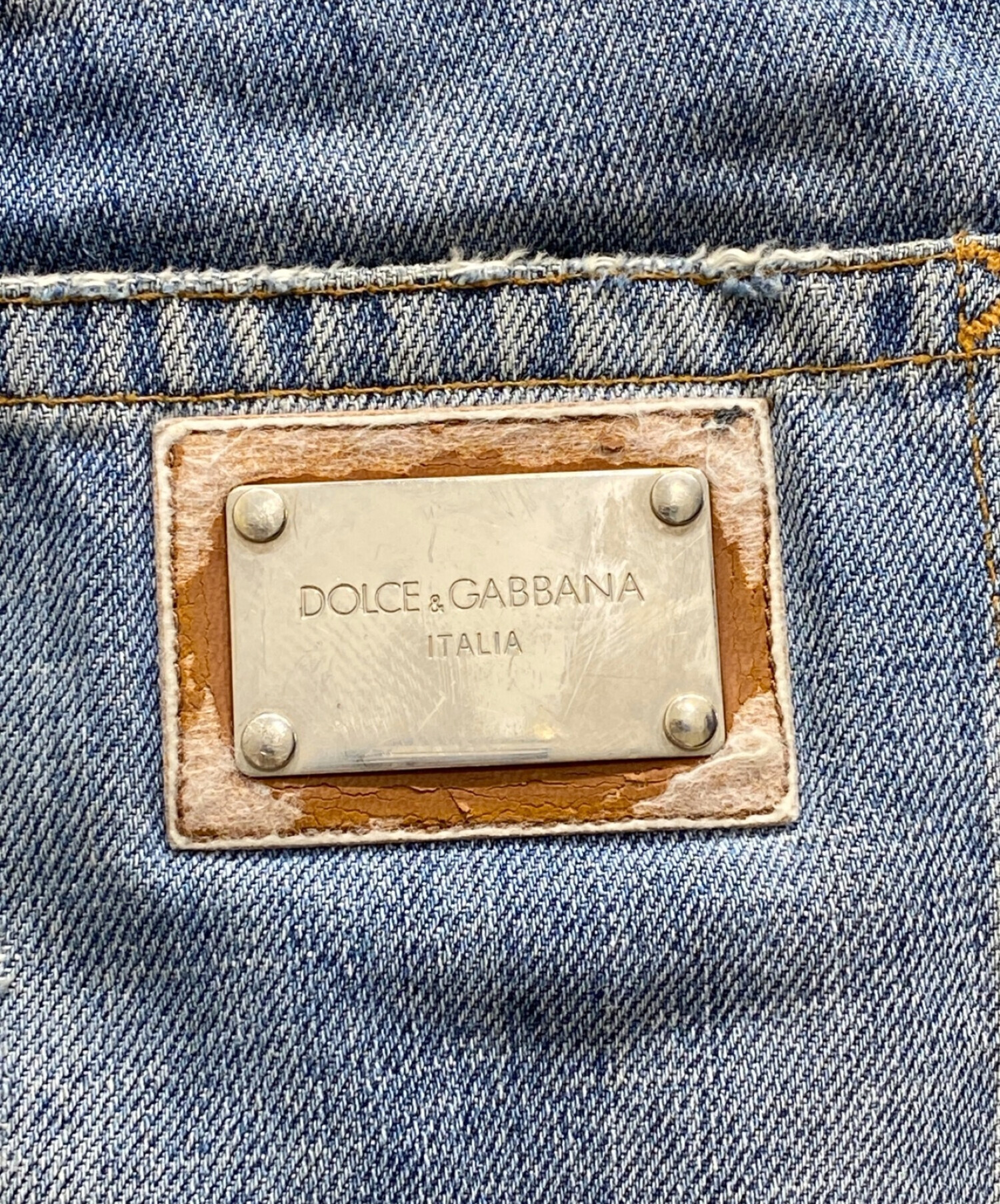 DOLCE & GABBANA (ドルチェ＆ガッバーナ) プレートロゴダメージデニムパンツ インディゴ サイズ:46