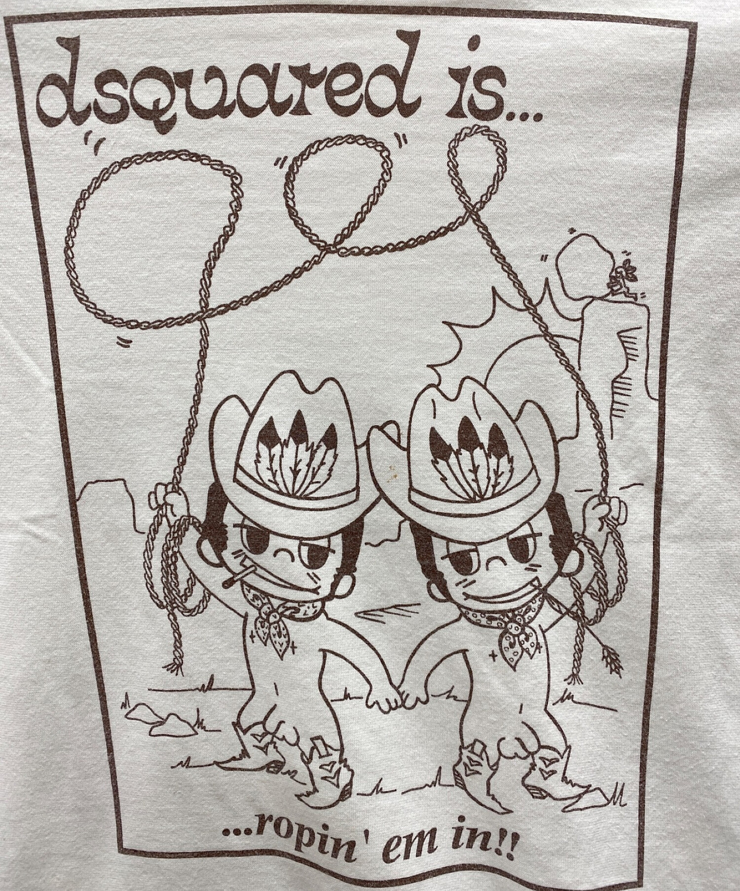 DSQUARED2 (ディースクエアード) 双子プリントリンガーダメージ加工Tシャツ ホワイト×オレンジ サイズ:S