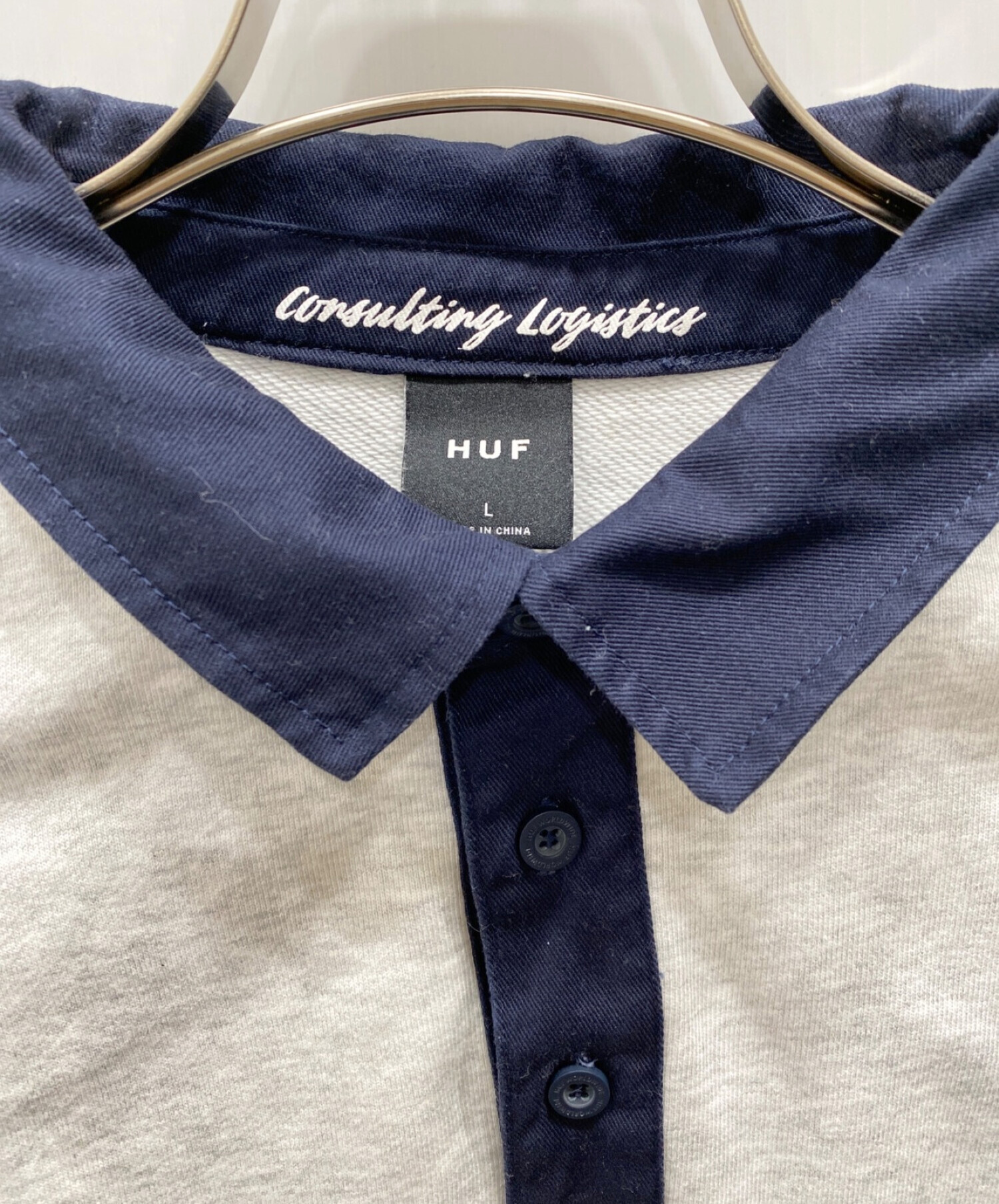 HUF (ハフ) スウェットポロ ネイビー×グレー サイズ:L