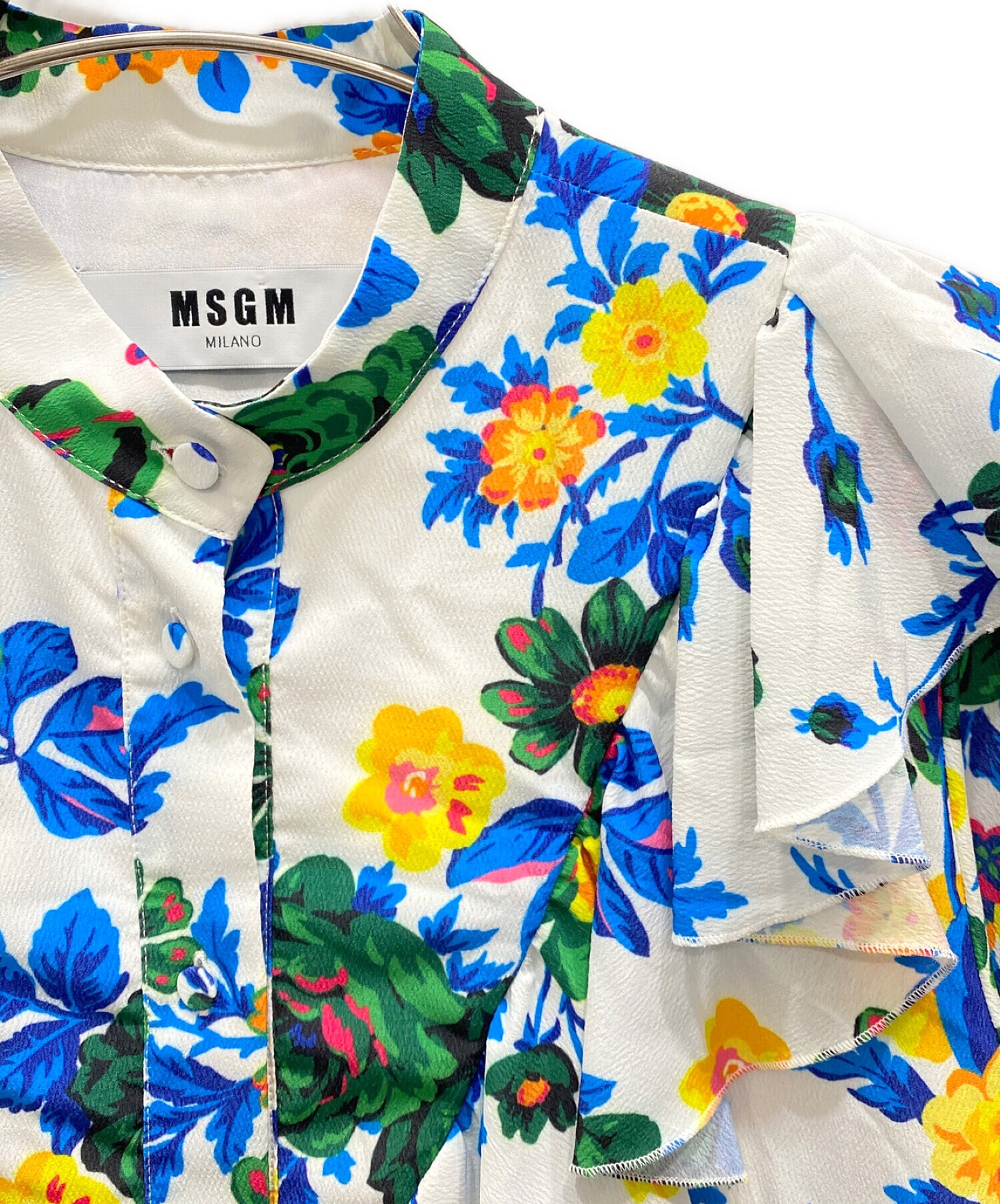 MSGM (エムエスジーエム) 花柄フリルブラウス ホワイト サイズ:40