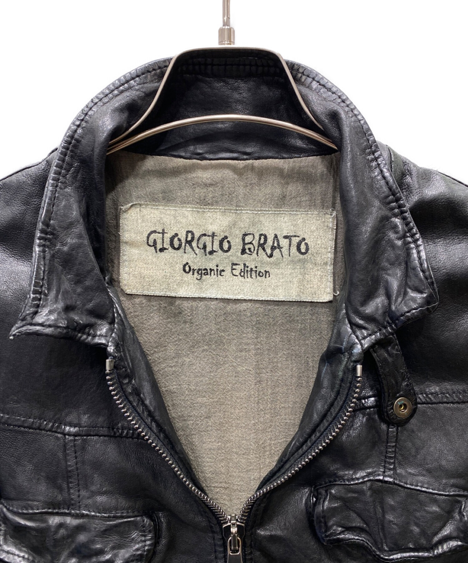 ジョルジオブラット／GIORGIO BRATO シングルライダース ジャケット JKT アウター メンズ 男性 男性用レザー 革 本革 ブラック 黒  リブ ヴィンテージ加工