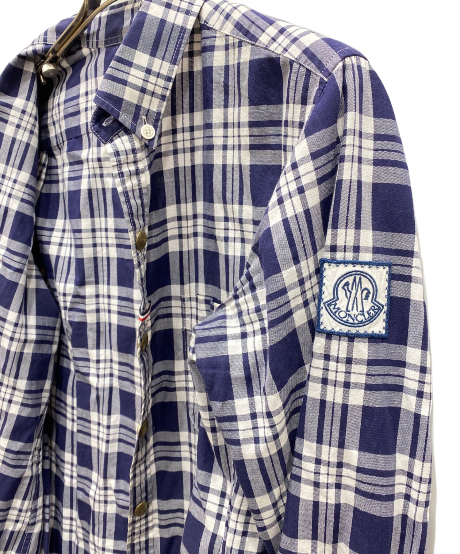 中古・古着通販】MONCLER GAMME BLEU (モンクレール ガム ブルー) ロゴパッチチェックシャツ ネイビー  サイズ:2｜ブランド・古着通販 トレファク公式【TREFAC FASHION】スマホサイト