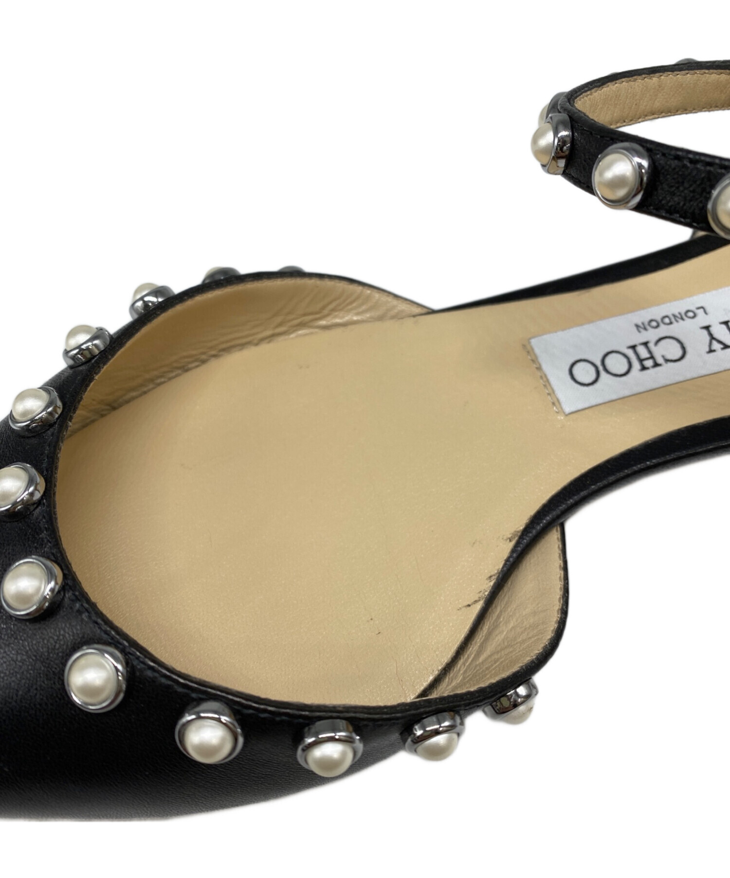 JIMMY CHOO (ジミーチュウ) JIMMY CHOOパール付フラットシューズ ブラック サイズ:37