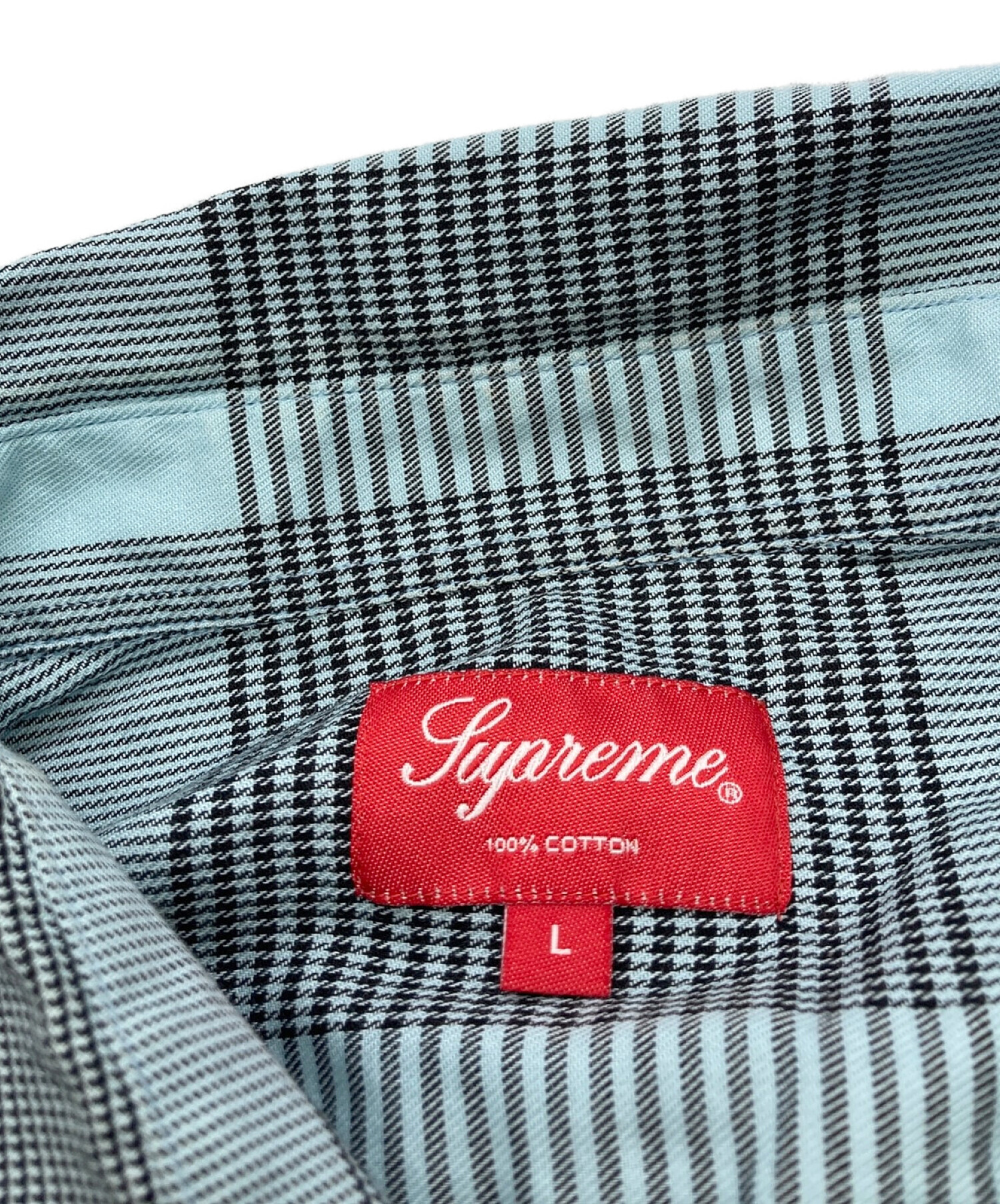 Supreme (シュプリーム) Logo Plaid Shirt/ロゴ プレイド シャツ スカイブルー サイズ:L