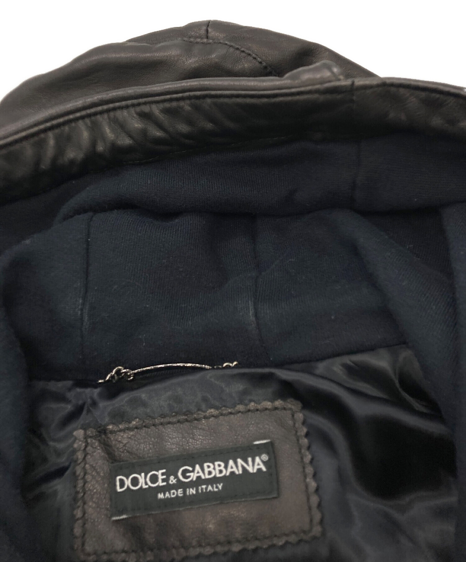 DOLCE & GABBANA (ドルチェ＆ガッバーナ) ラムレザーフーデッドジャケット ブラック サイズ:48