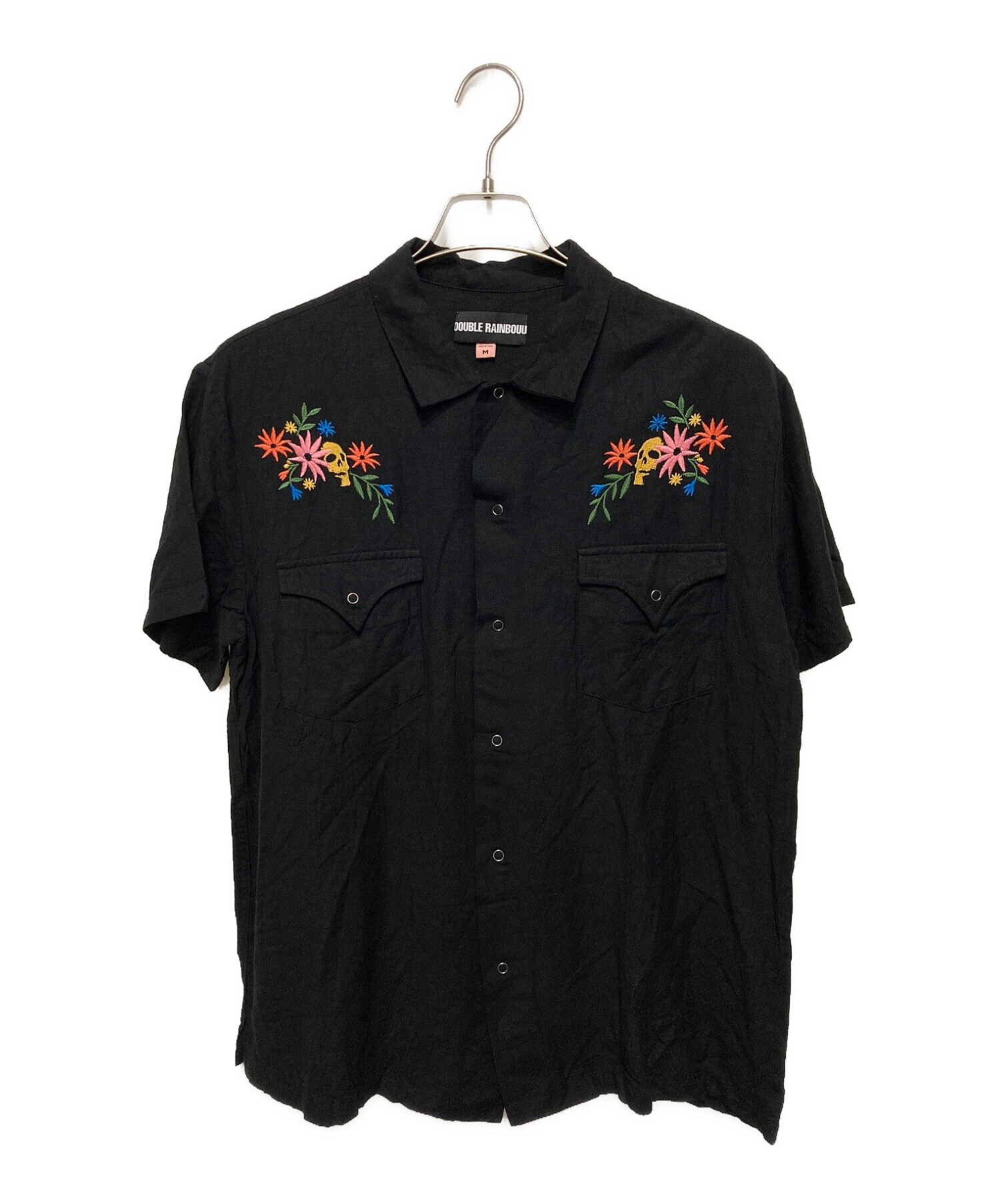 DOUBLE RAINBOUU (ダブルレインボー) 刺繍オープンカラーシャツ ブラック サイズ:M
