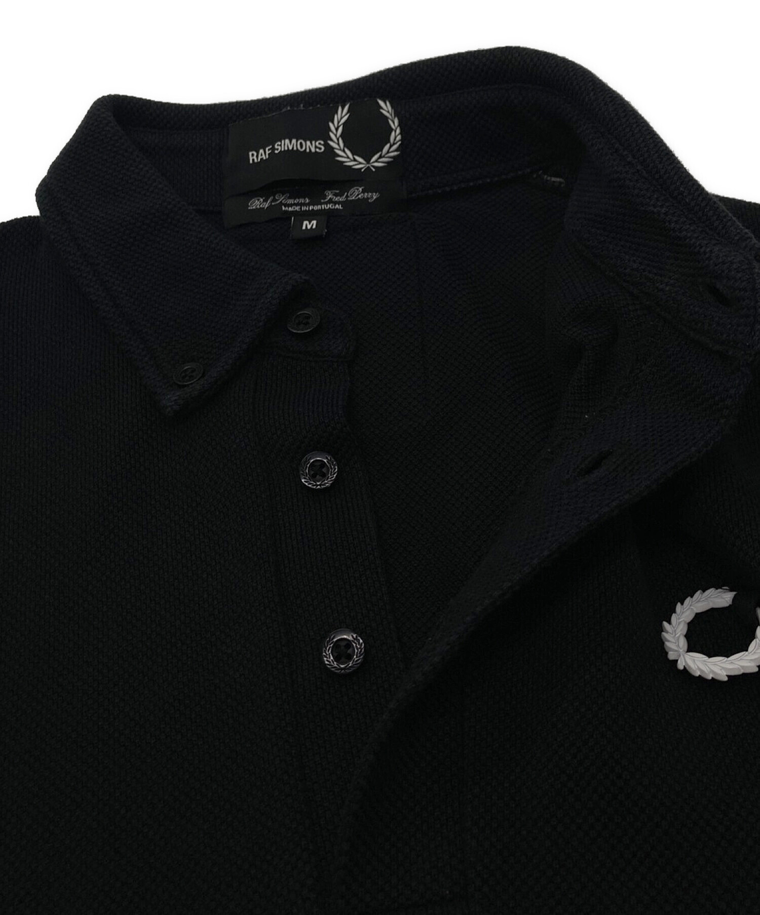 RAF SIMONS×FRED PERRY (ラフシモンズ×フレッドペリー) ロゴ刺繍ボタンダウンポロシャツ ブラック サイズ:M