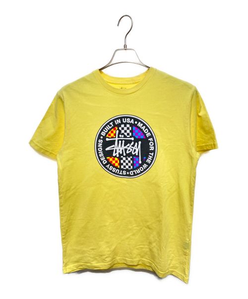 【希少デザイン】ステューシー Tシャツ ネイビー 黄色 大きめサイズ フラワーL