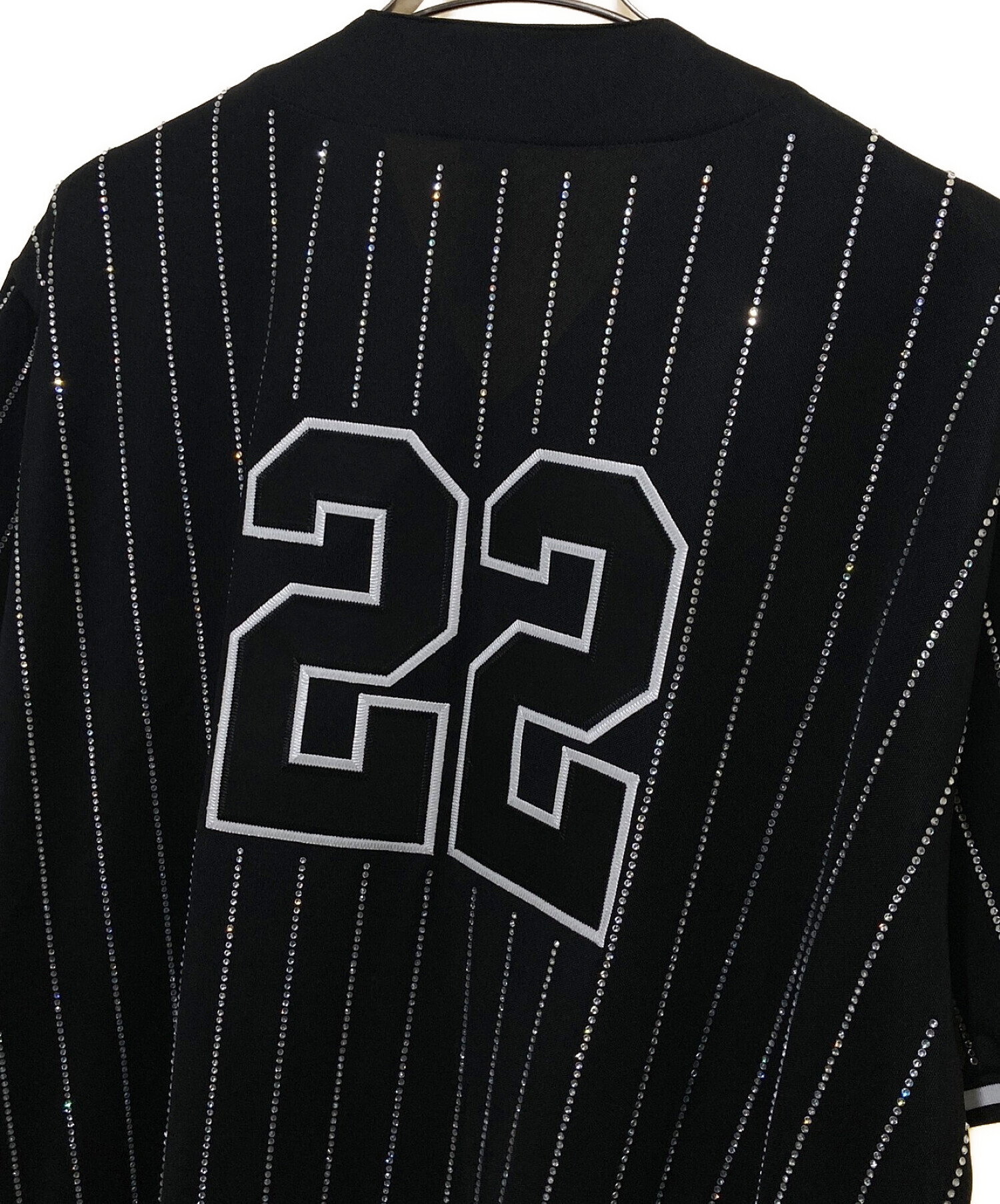 SUPREME (シュプリーム) Rhinestone Stripe Baseball Jersey ブラック サイズ:XL