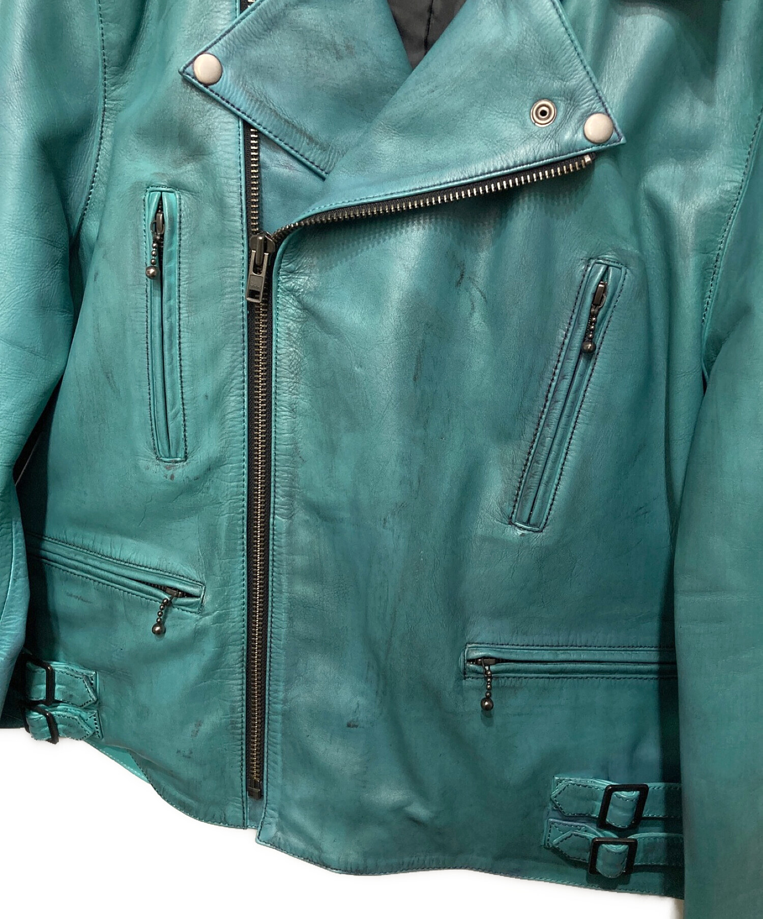 Liugoo Leathers (リューグーレザーズ) ダブルライダースジャケット ブルー サイズ:3L