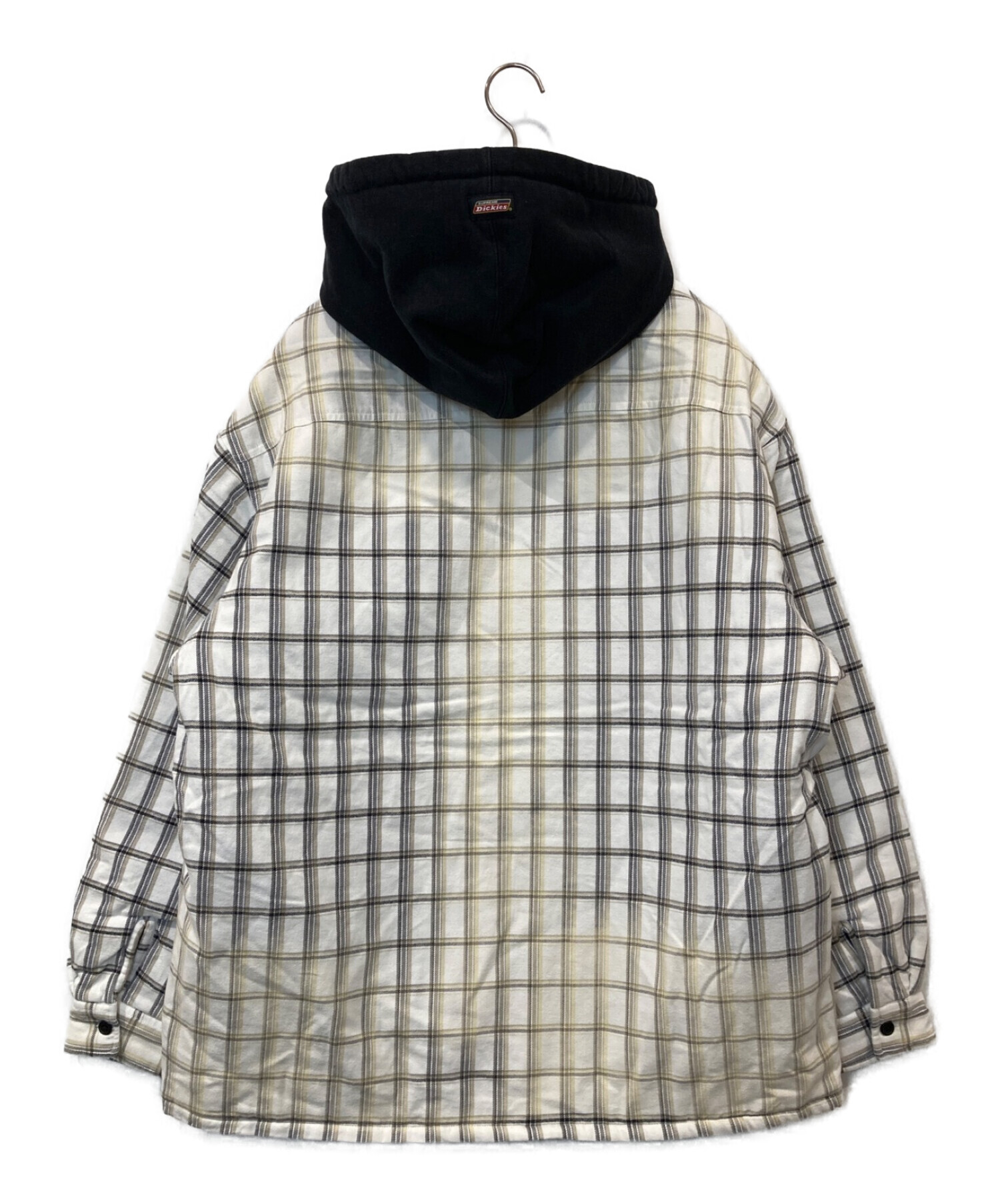 SUPREME (シュプリーム) Dickies (ディッキーズ) Plaid Hooded Zip Up Shirt /  プレイドフードジップアップシャツ ホワイト×ブラック サイズ:XL