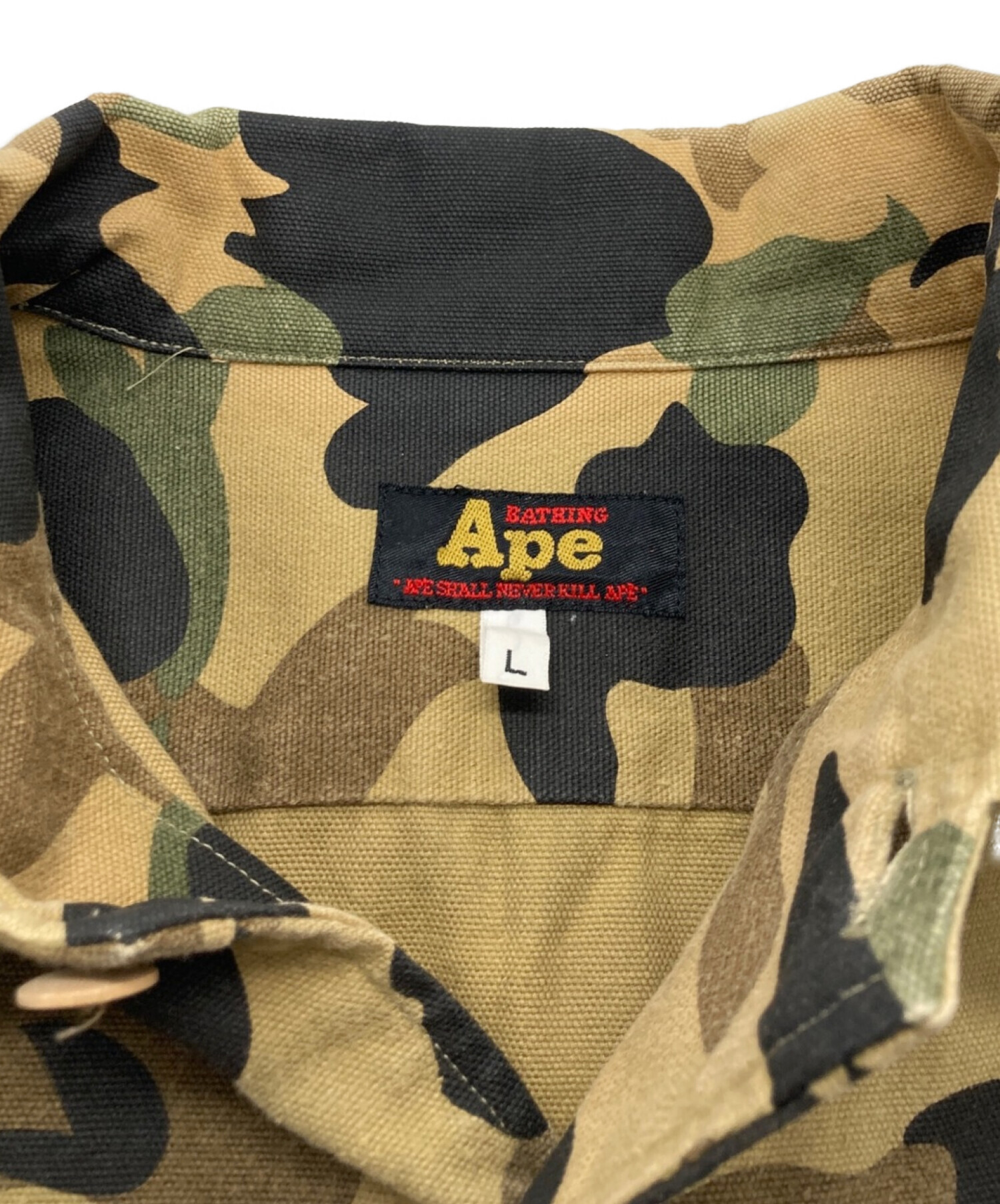 A BATHING APE (アベイシングエイプ) カモフラージュ柄半袖シャツ カーキ サイズ:Ｌ