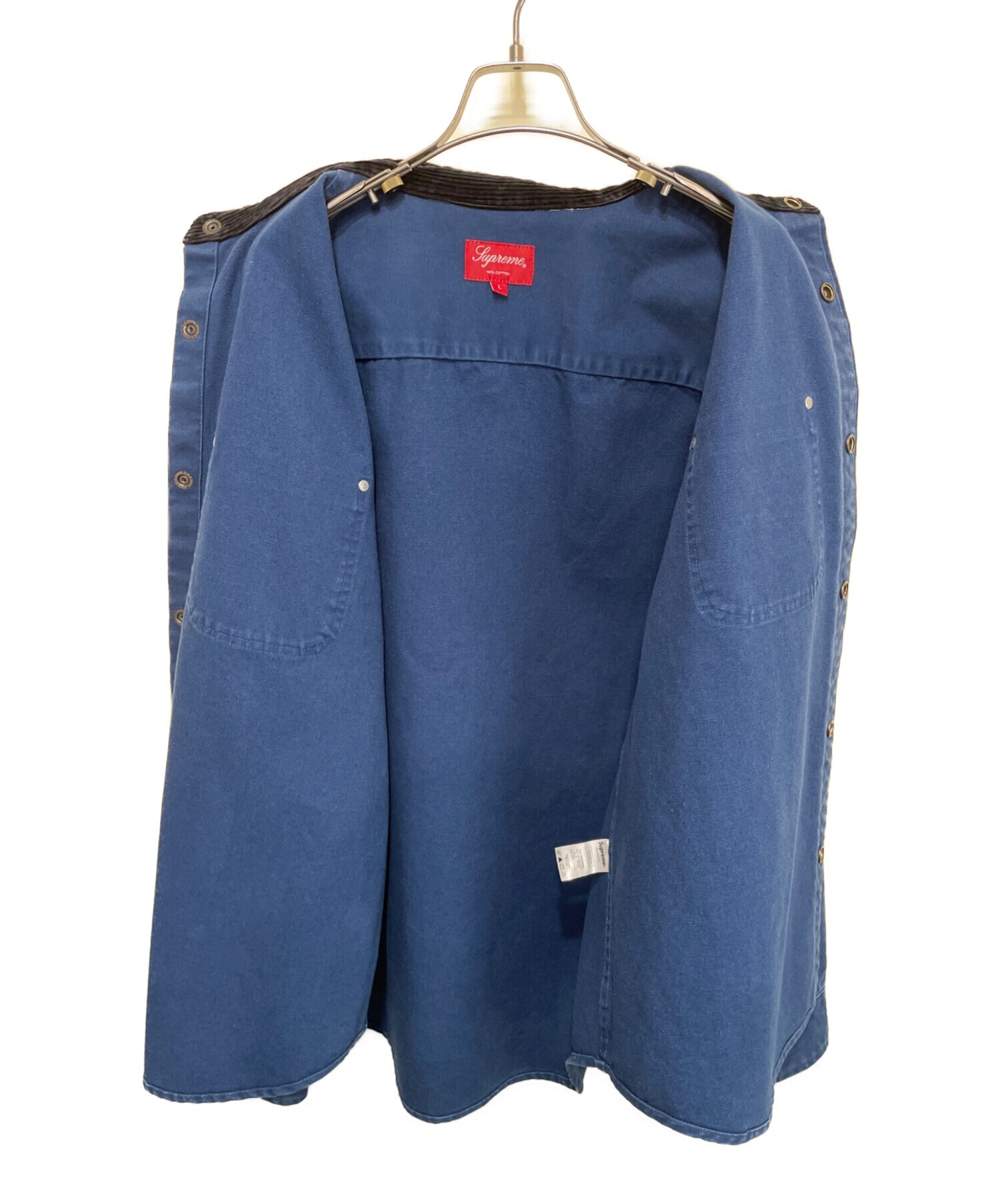 SUPREME (シュプリーム) SCRIPT CANVAS SNAP SHIRT ネイビー サイズ:L