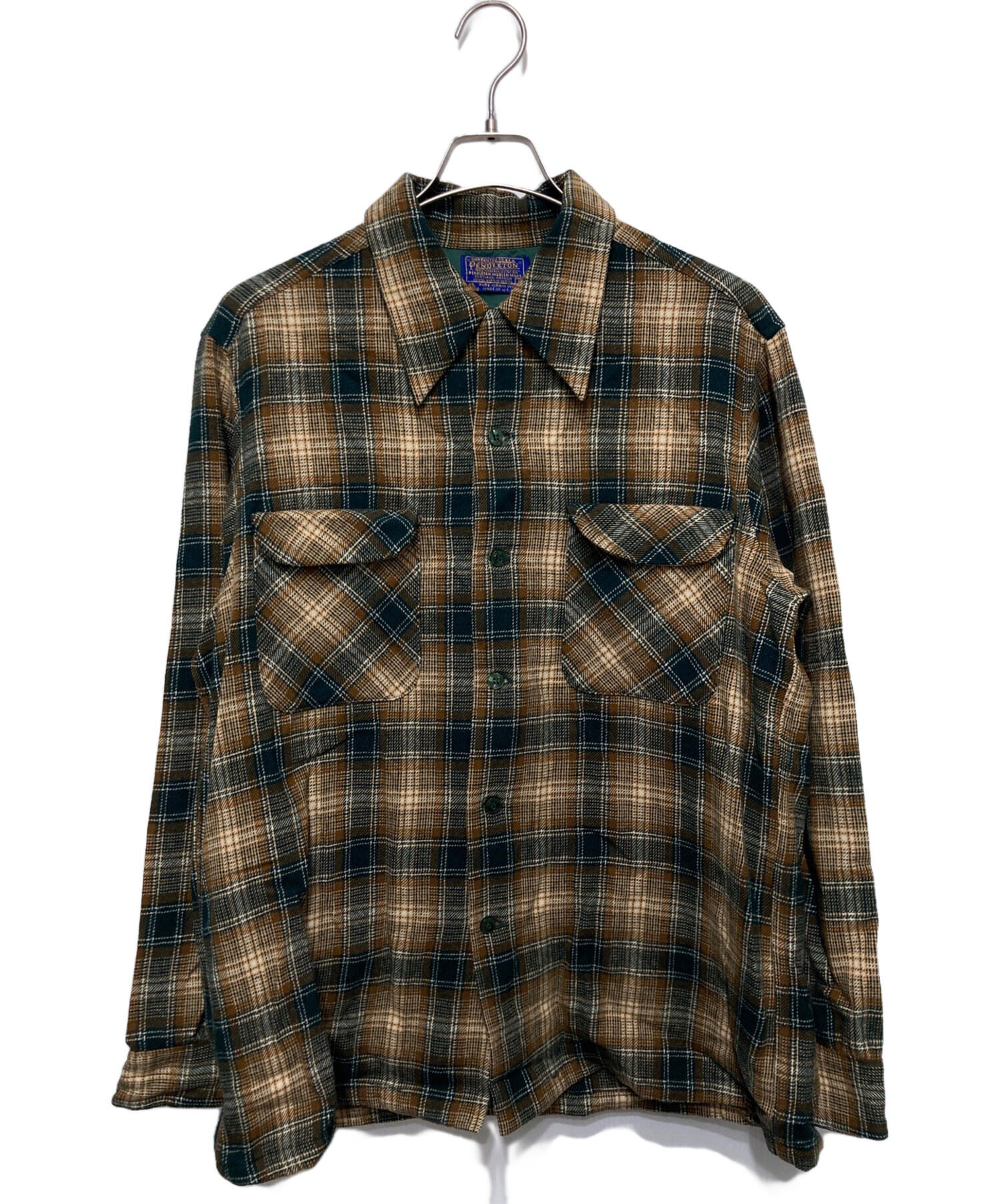 中古・古着通販】PENDLETON (ペンドルトン) 70'Sウールオープンカラーシャツ ブラウン×グリーン サイズ:L｜ブランド・古着通販  トレファク公式【TREFAC FASHION】スマホサイト