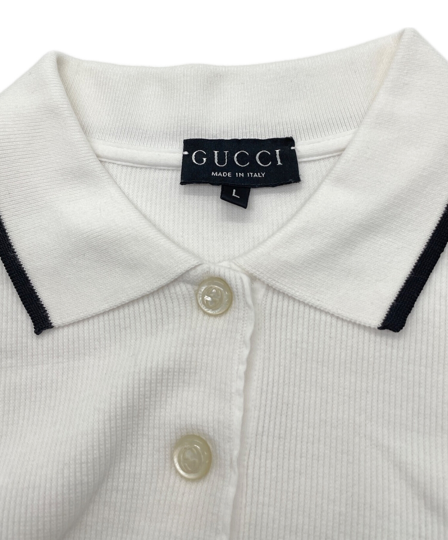 GUCCI (グッチ) ロゴ刺繍ポロシャツ ホワイト サイズ:L