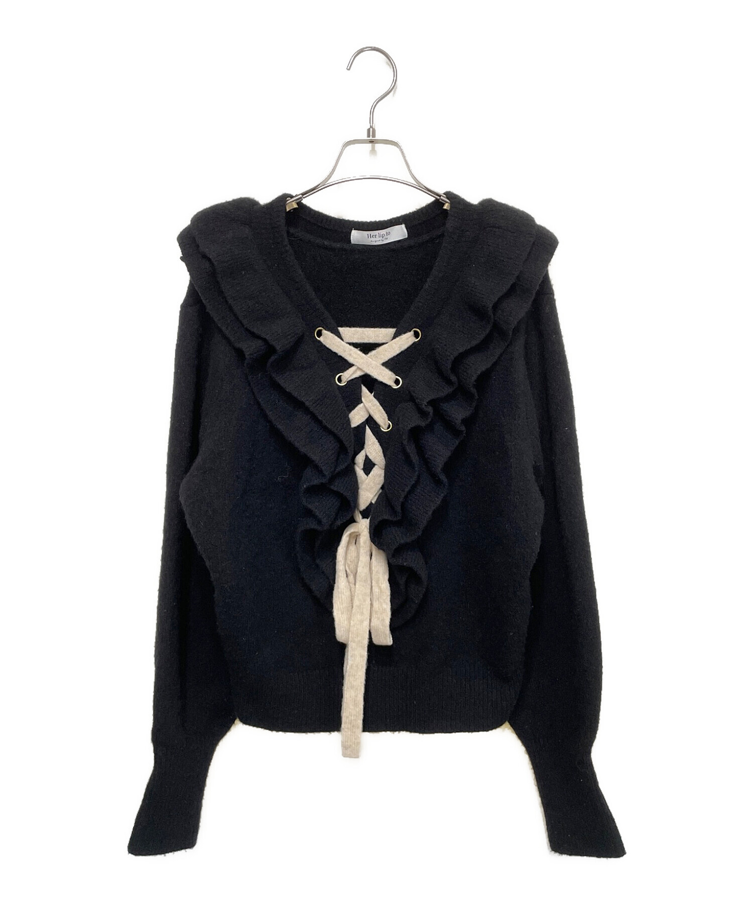 中古・古着通販】HER LIP TO (ハーリップトゥ) Lace Up Wool-blend Pullover ブラック  サイズ:FREE｜ブランド・古着通販 トレファク公式【TREFAC FASHION】スマホサイト