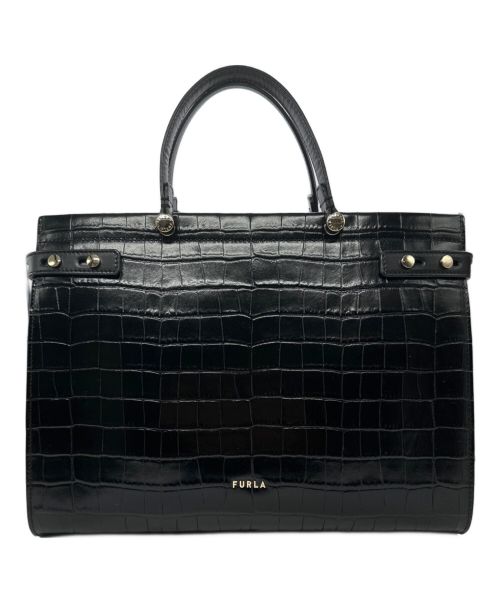 中古・古着通販】FURLA (フルラ) クロコ型押しハンドバッグ ブラック｜ブランド・古着通販 トレファク公式【TREFAC  FASHION】スマホサイト