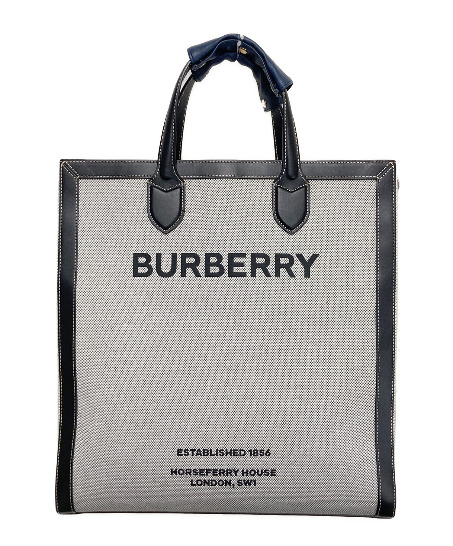 BURBERRY (バーバリー) ホースフェリープリント キャンバス＆レザー トート ハンドバッグ グレー サイズ:なし