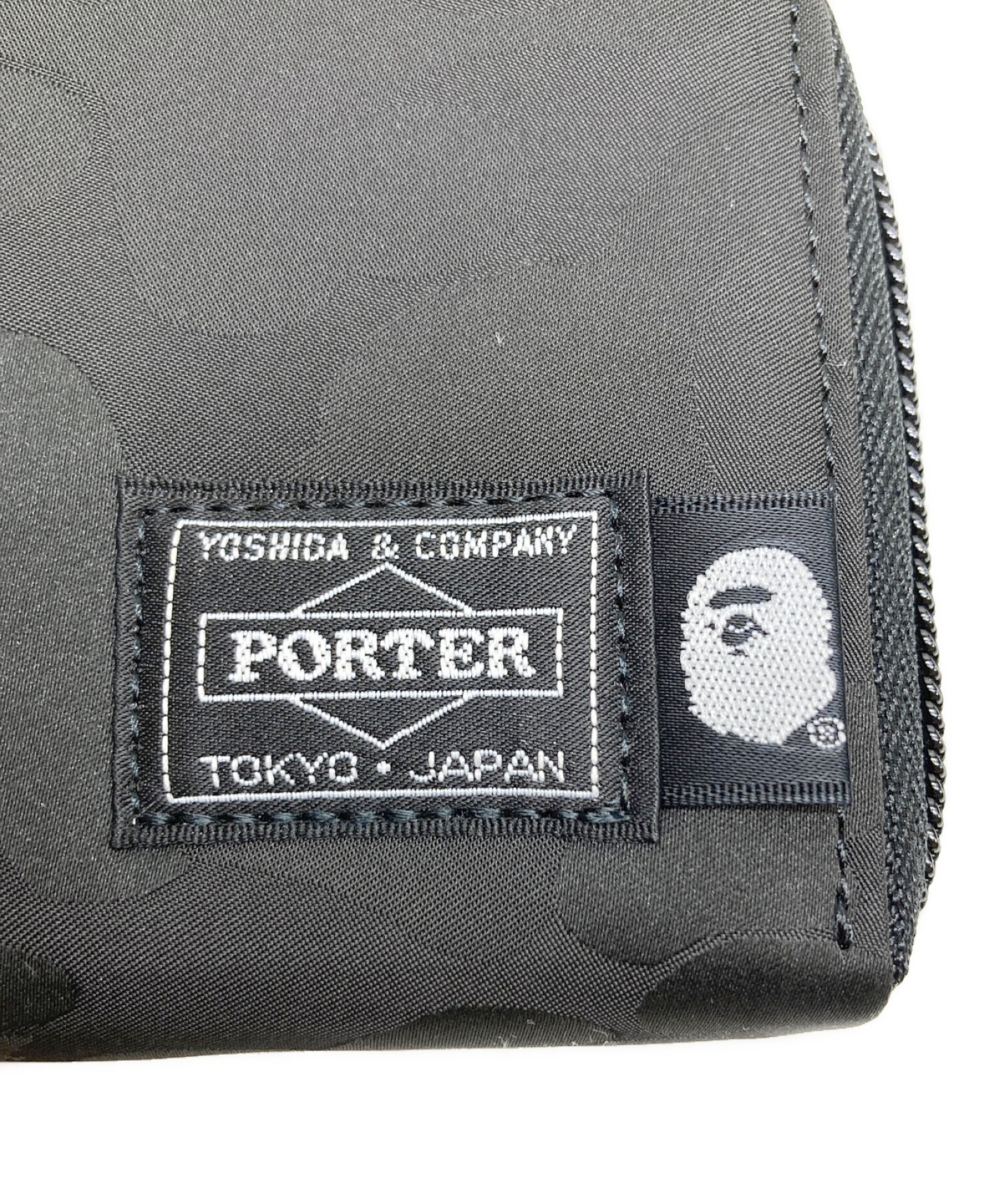 PORTER×A BATHING APE (ポーター×アベイシングエイプ) ジャガードカモ ミニウォレット M ブラック