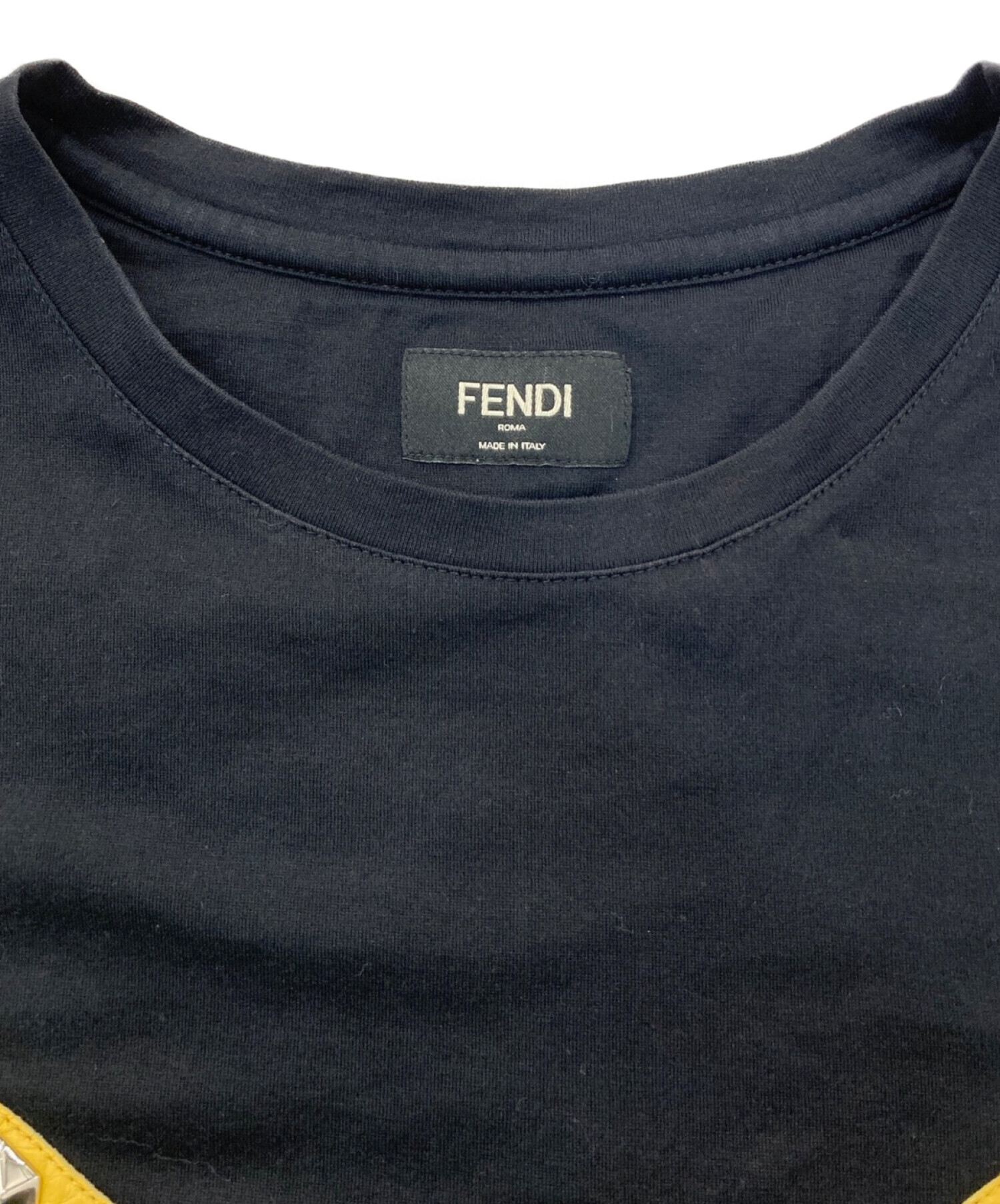 FENDI (フェンディ) モンスターバグスレザーパッチTシャツ ブラック サイズ:46