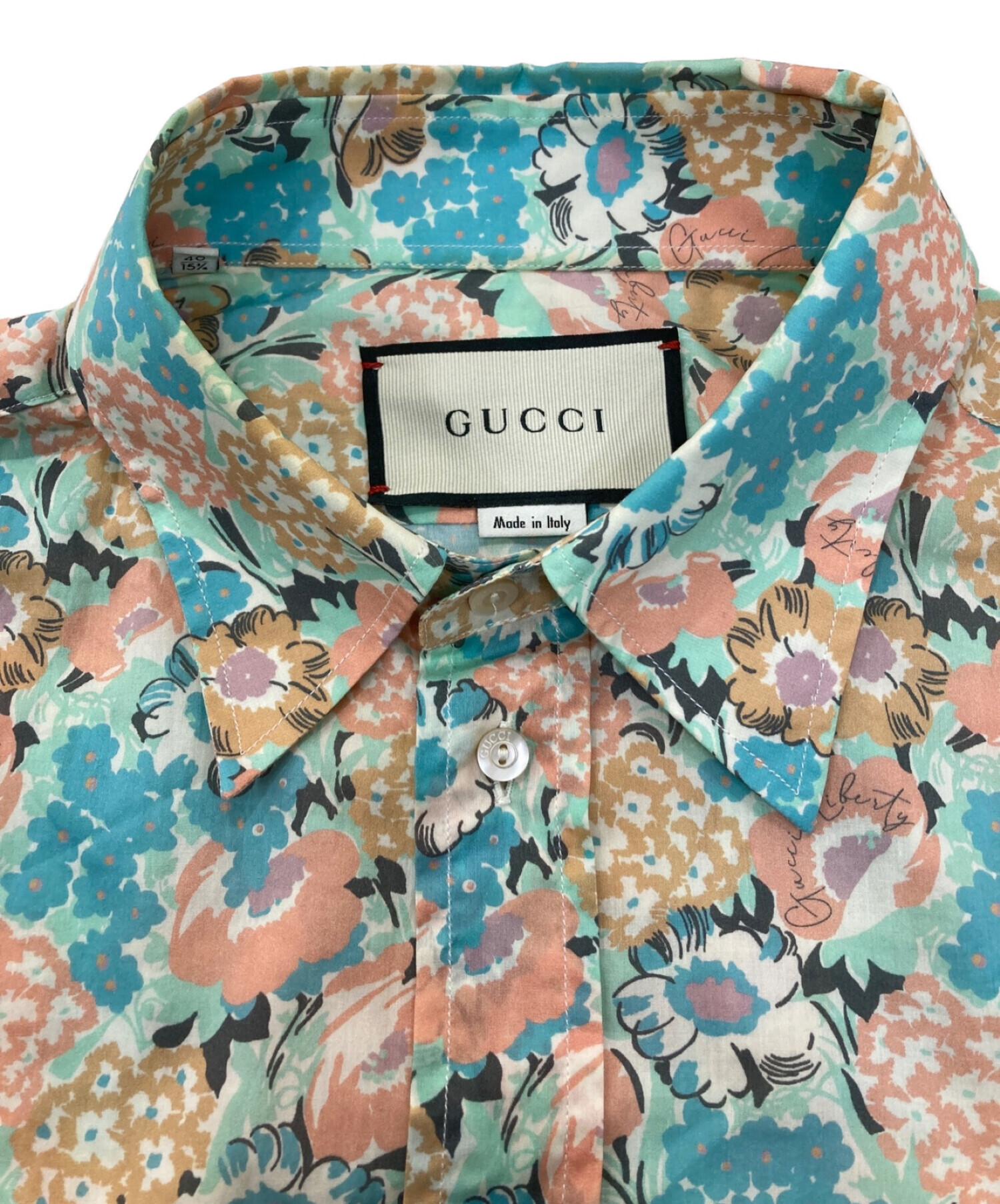 GUCCI (グッチ) LIBERTY (リバティー) 総柄シャツ ピンク サイズ:40