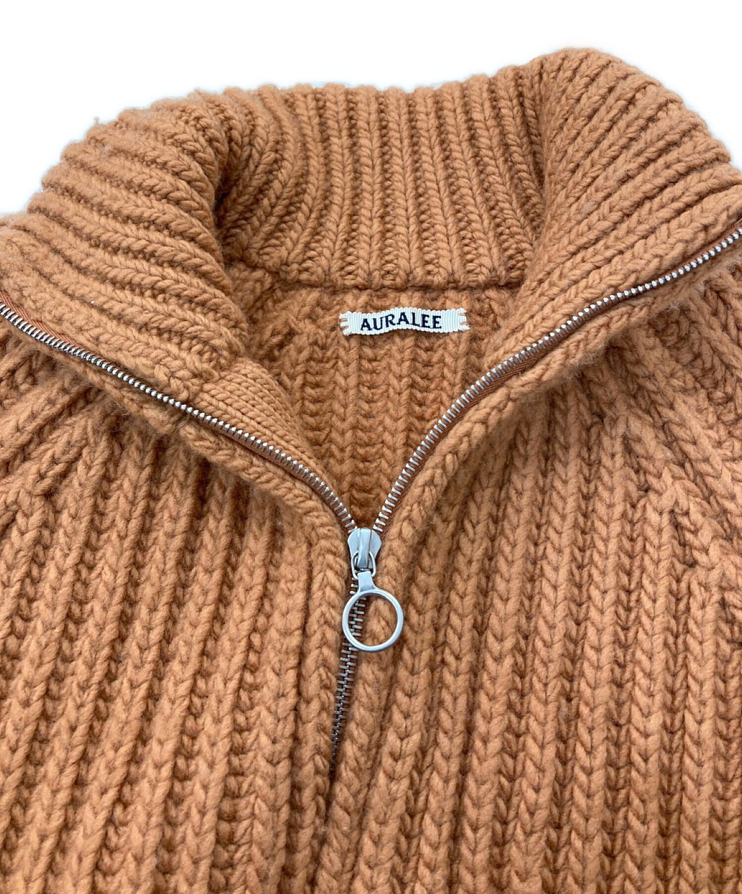 AURALEE (オーラリー) SUPER MILLED RIB KNIT ZIP BLOUSON ブラウン サイズ:4