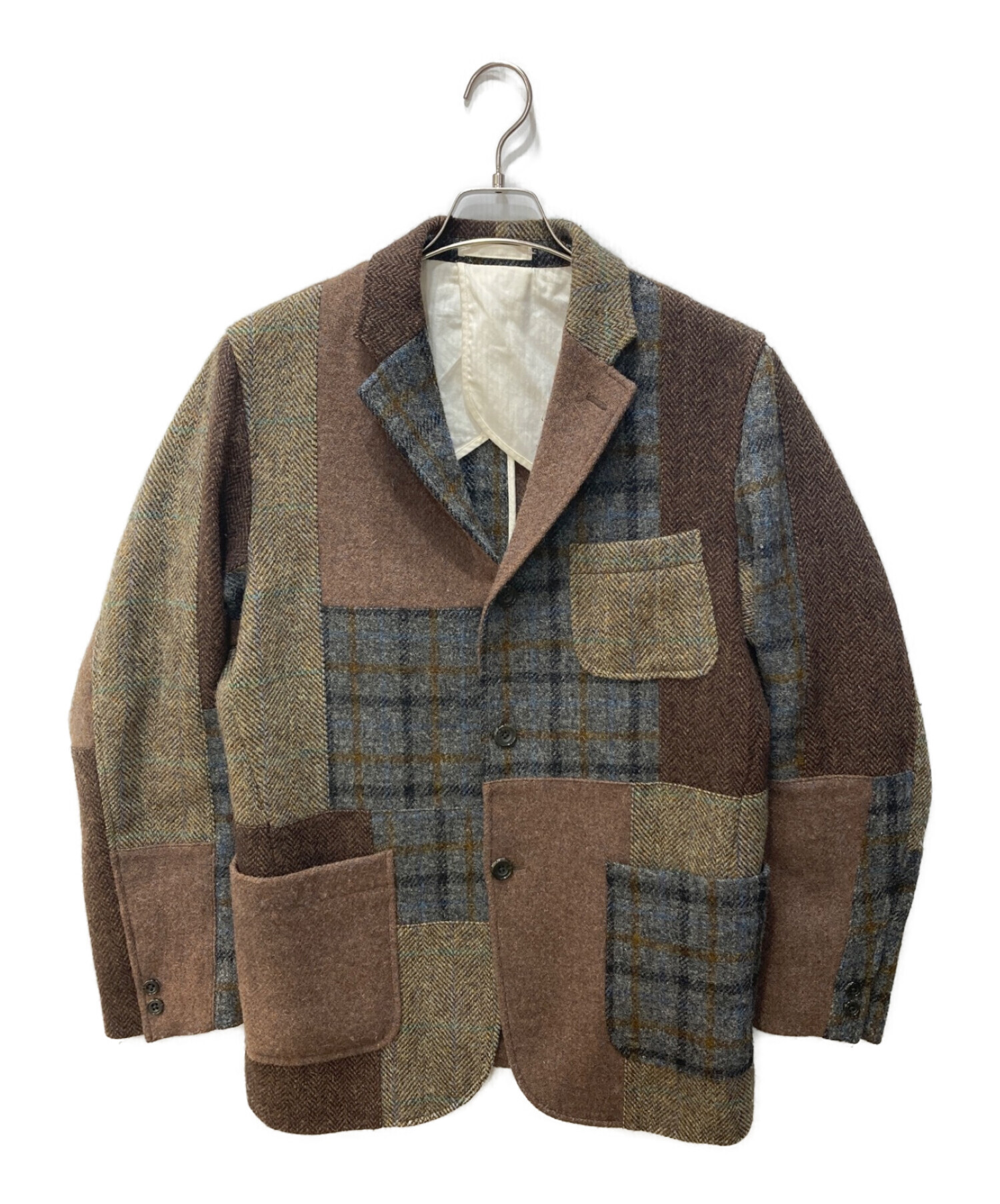 BEAMS PLUS×Harris Tweed (ビームスプラス×ハリスツイード) パッチワークウールジャケット ブラウン(BROWN CRAZY)  サイズ:L