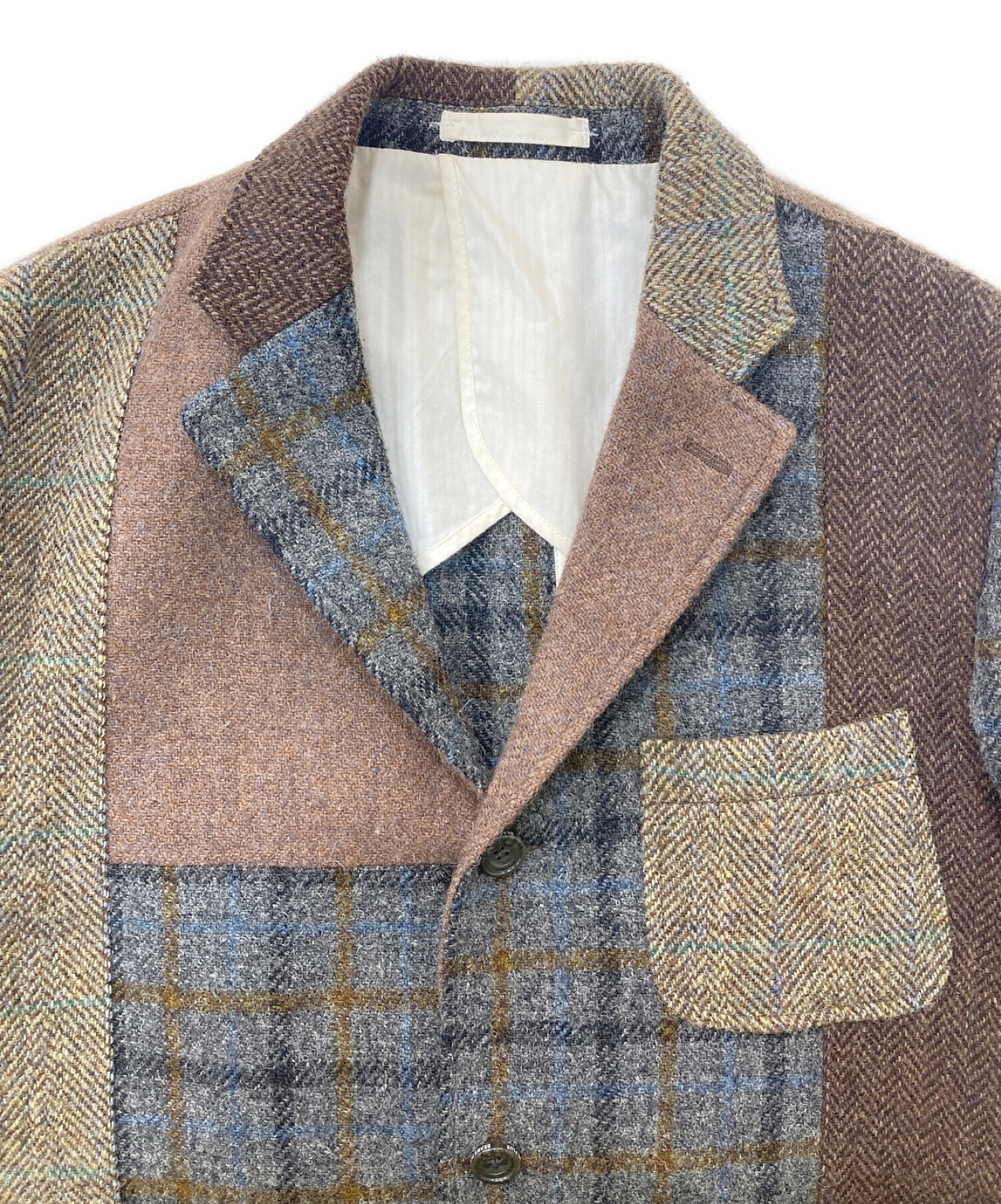 BEAMS PLUS×Harris Tweed (ビームスプラス×ハリスツイード) パッチワークウールジャケット ブラウン(BROWN CRAZY)  サイズ:L