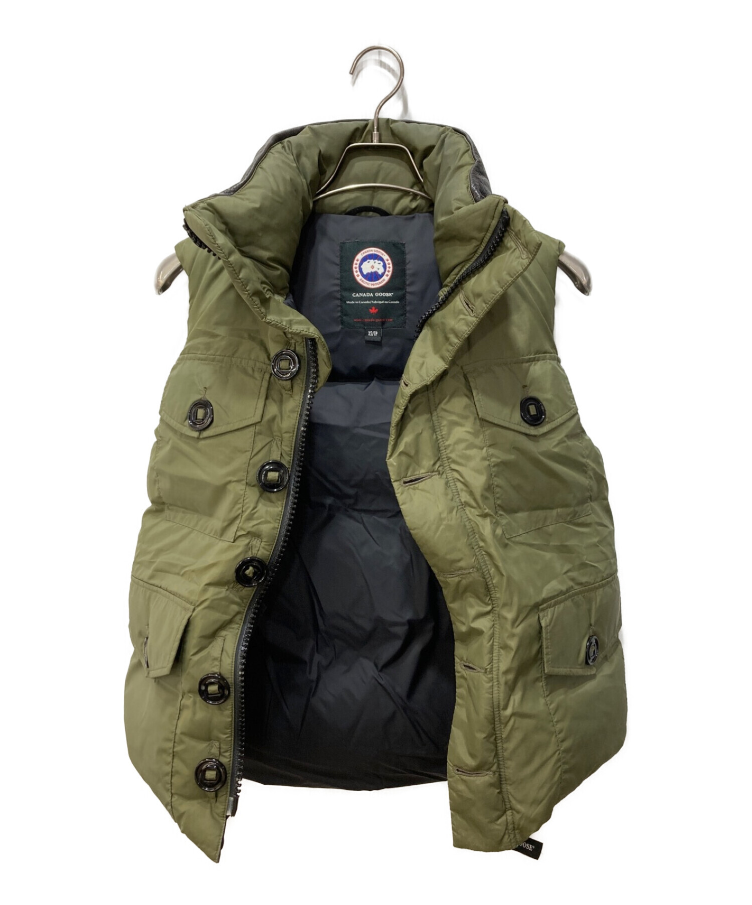 CANADA GOOSE (カナダグース) レザー切替ダウンベスト カーキ サイズ:XS