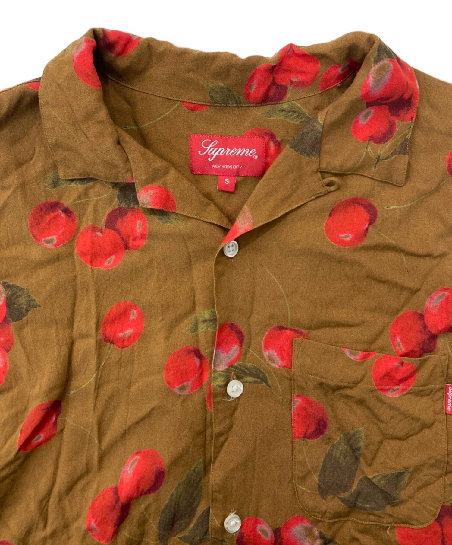 SUPREME (シュプリーム) Cherry Rayon S/S Shirt ブラウン サイズ:S