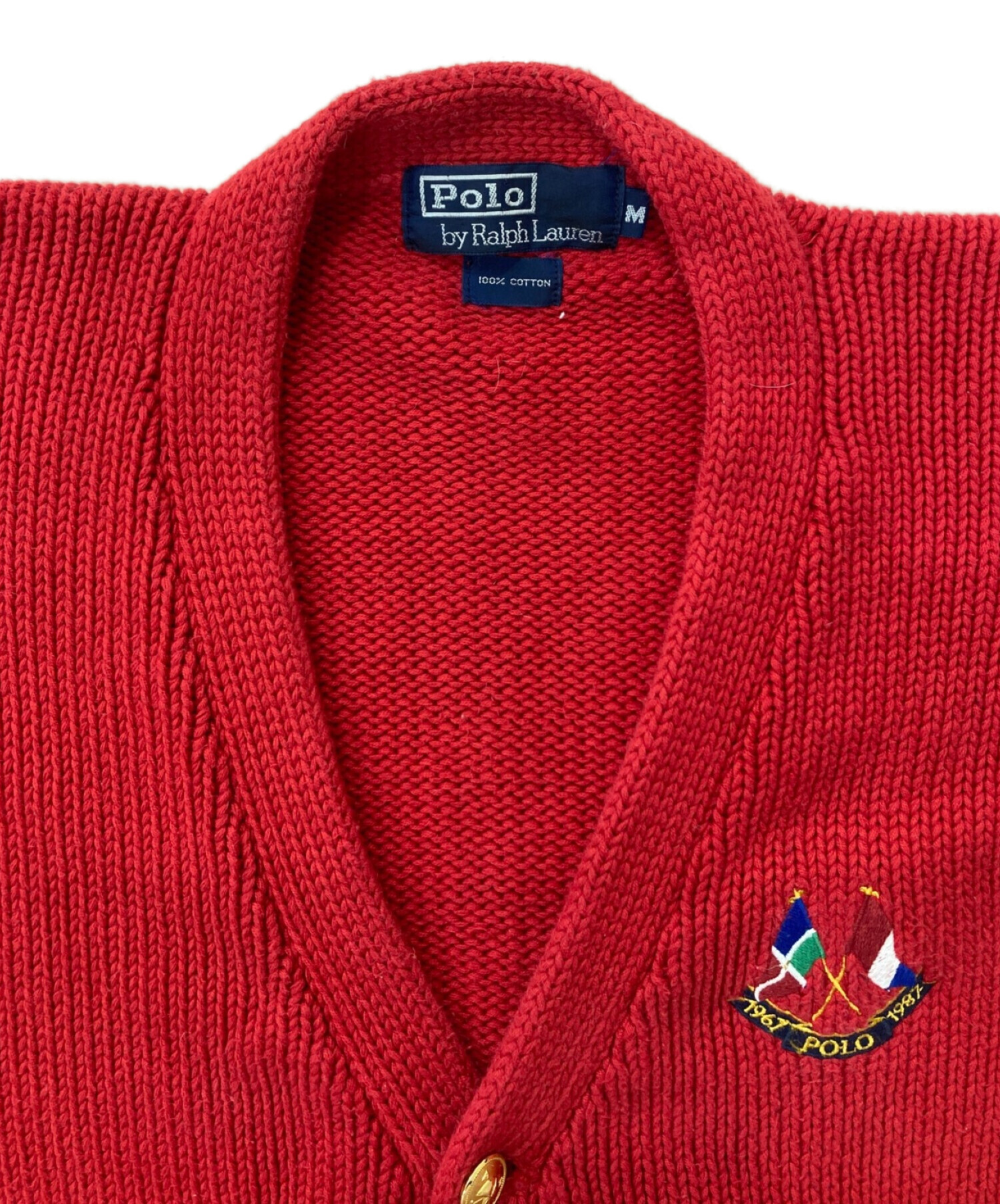 POLO RALPH LAUREN (ポロ・ラルフローレン) 金ボタンコットンカーディガン レッド サイズ:M