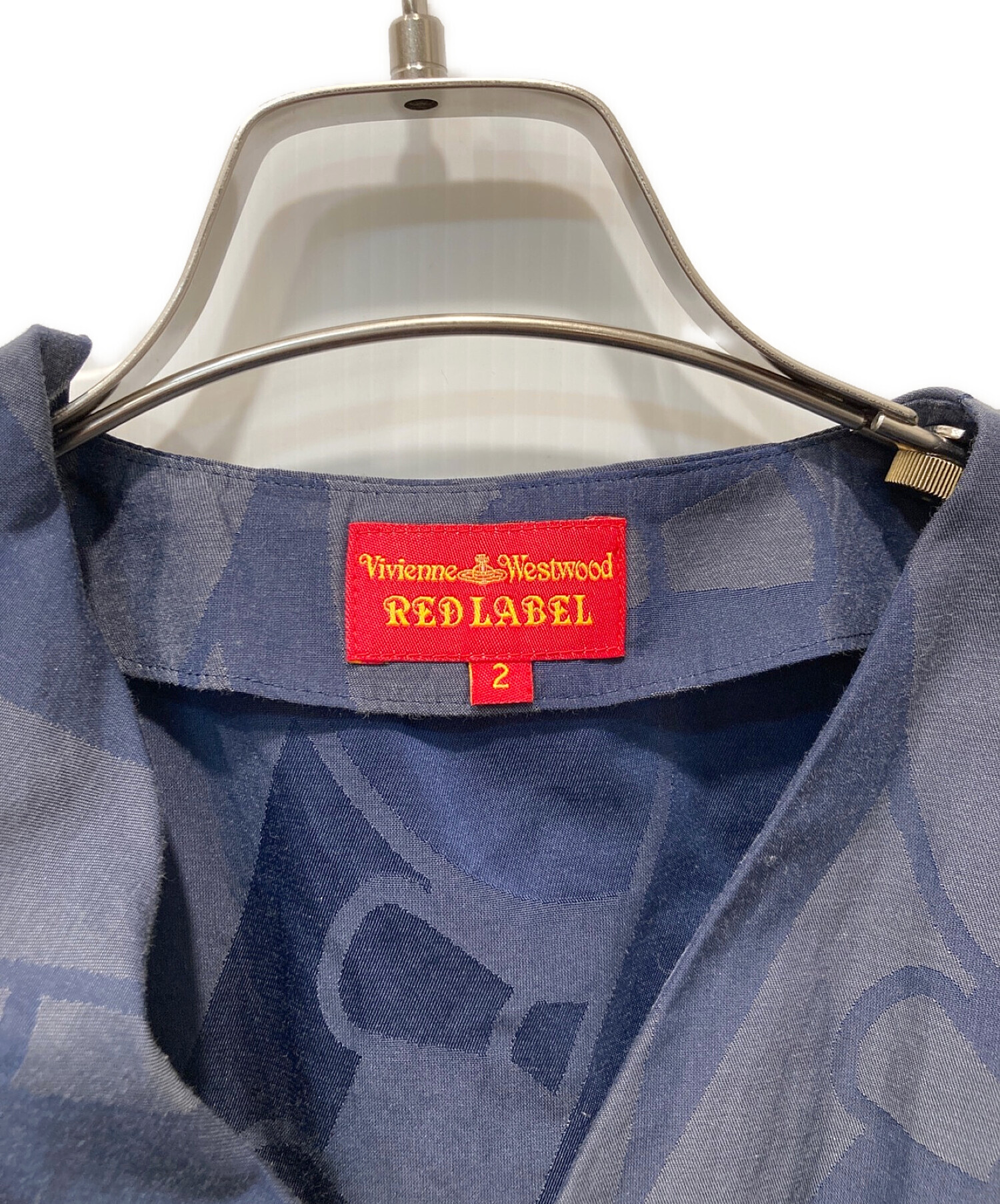 Vivienne Westwood RED LABEL (ヴィヴィアンウェストウッド レッドレーベル) 総柄変形ブラウス ネイビー×グレー サイズ:2