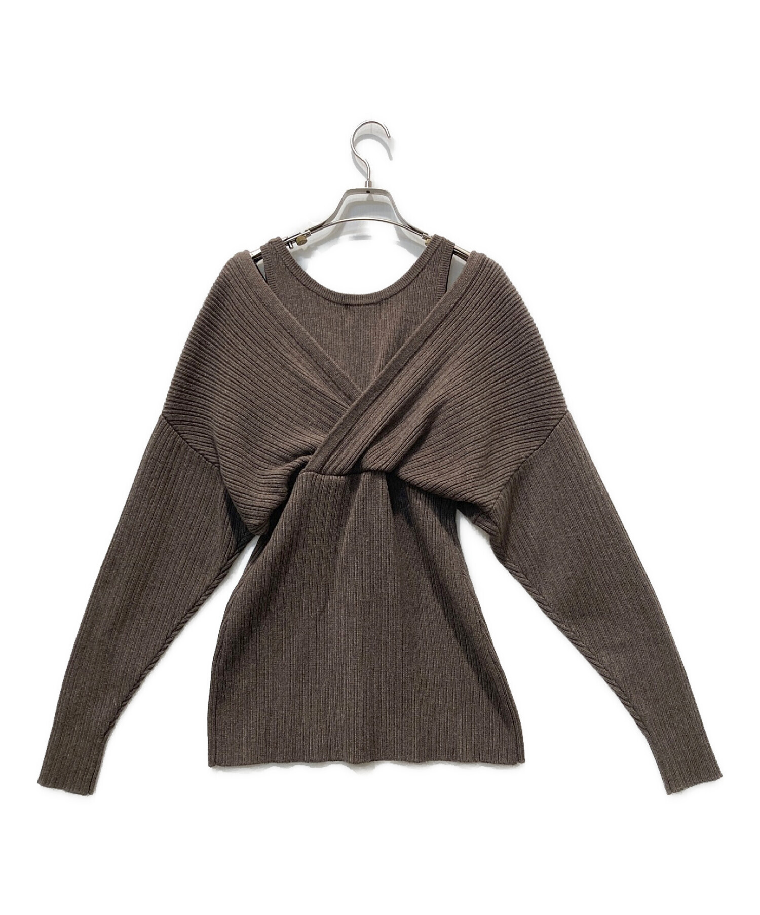 CLANE (クラネ) CACHE COEUR LAYER KNIT TOPS ブラウン サイズ:1