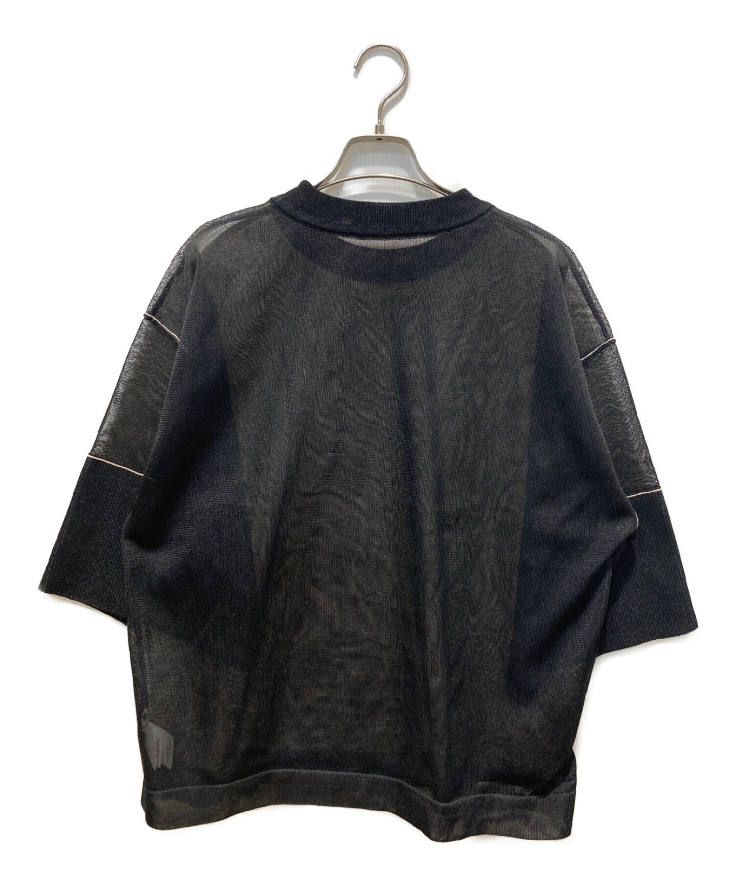 中古・古着通販】CLANE (クラネ) SEE-THROUGH LINE KNIT TOPS ブラック