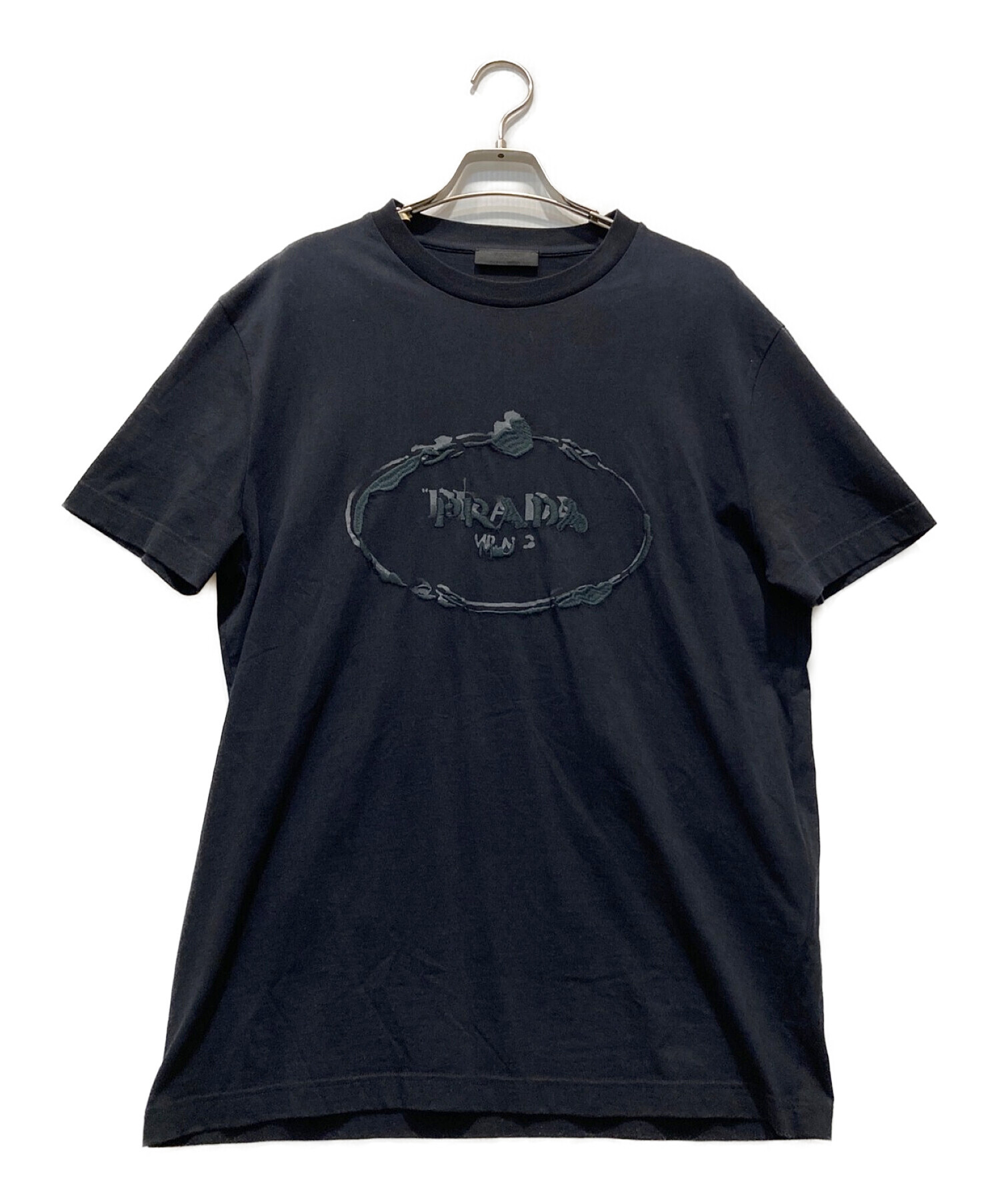 PRADA (プラダ) ロゴ刺繍Tシャツ ブラック サイズ:XL