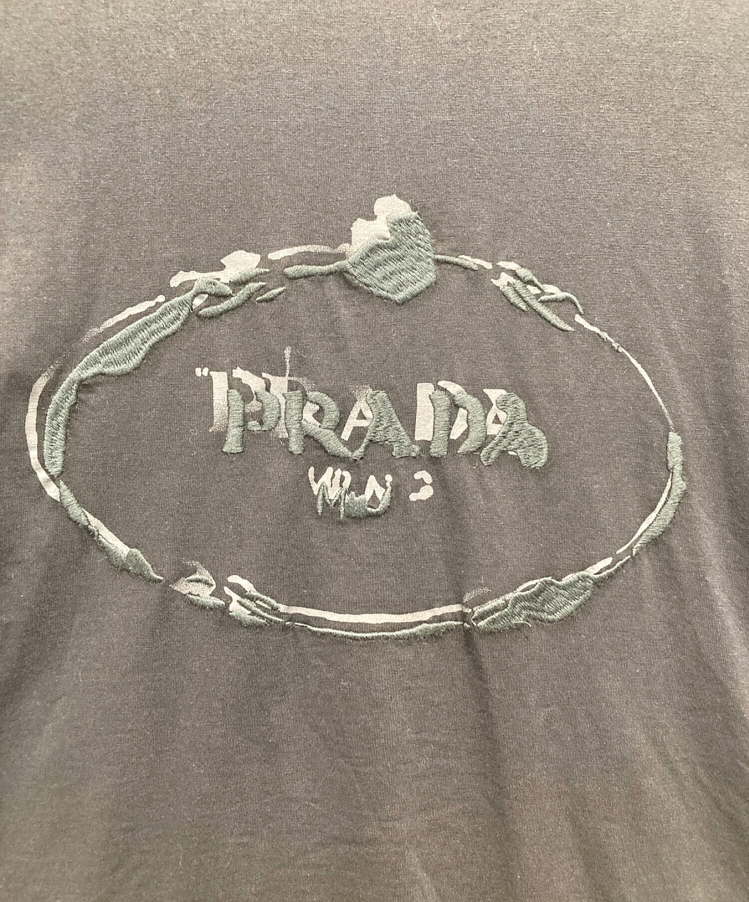 PRADA (プラダ) ロゴ刺繍Tシャツ ブラック サイズ:XL