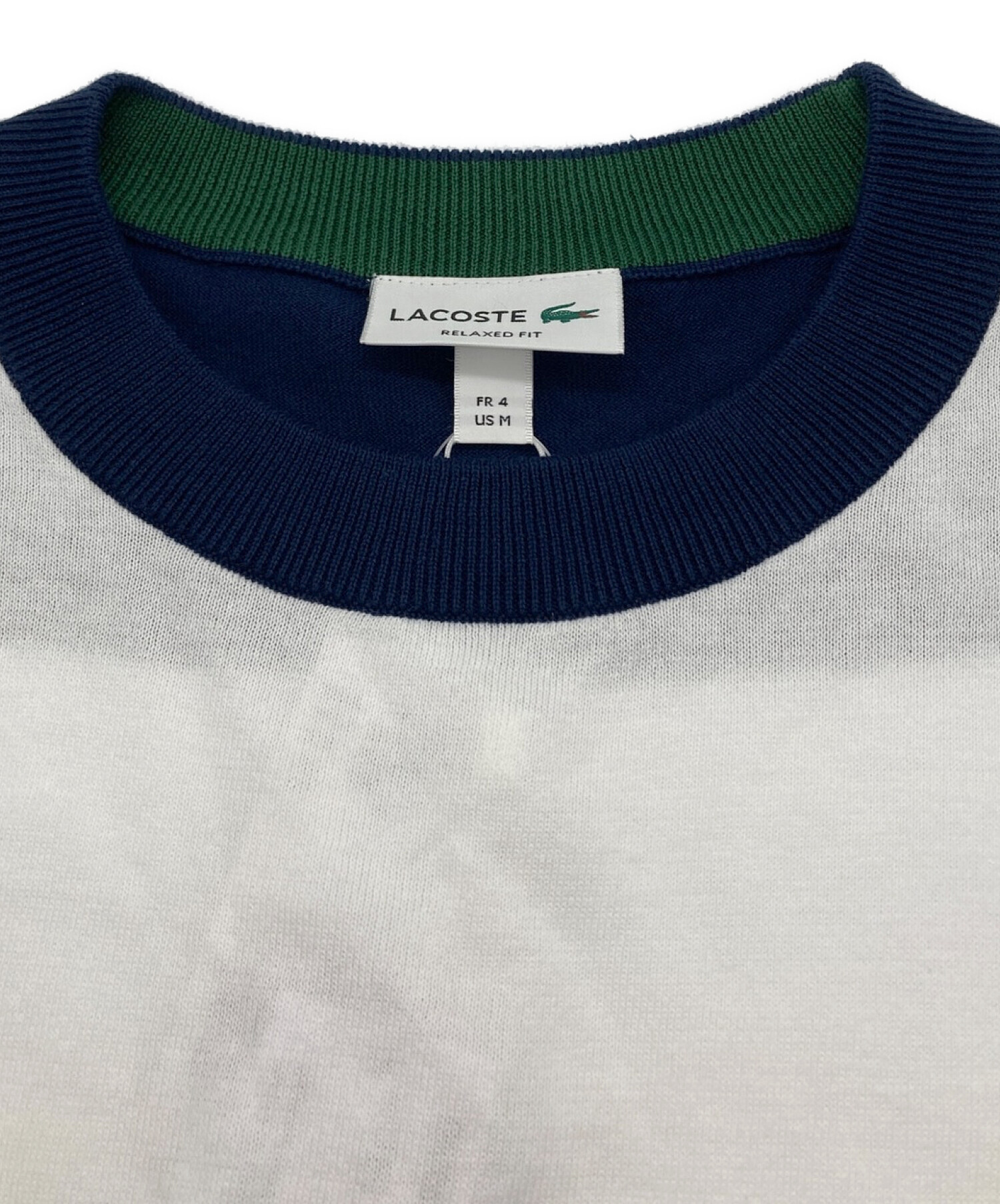 LACOSTE (ラコステ) パネルボーダーニットTシャツ ネイビー×ホワイト サイズ:M 未使用品